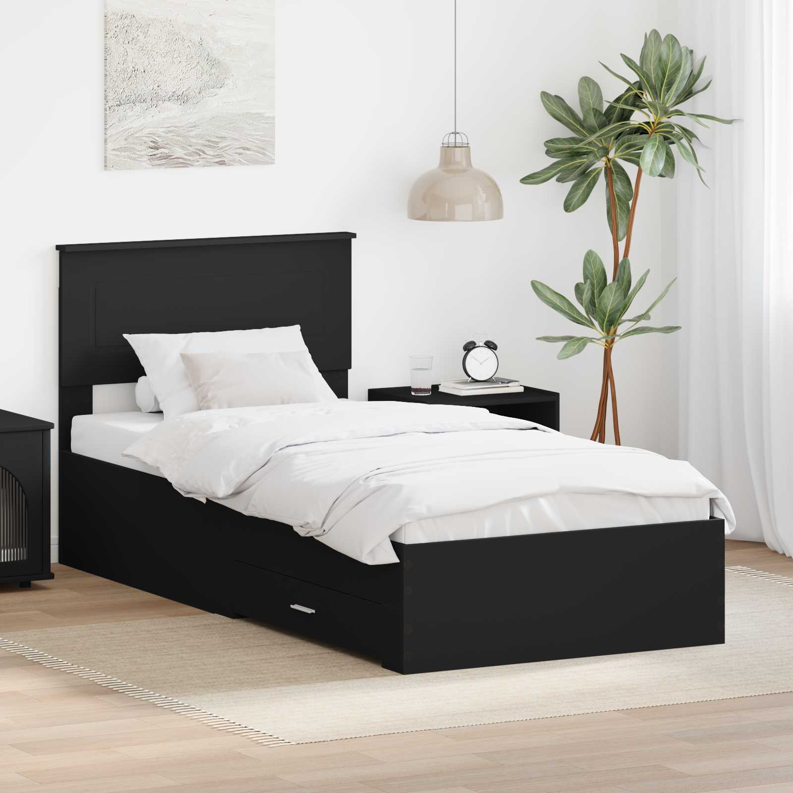vidaXL Bedframe met lade Zwart en Zilver 200 x 200 cm Bewerkt hout
