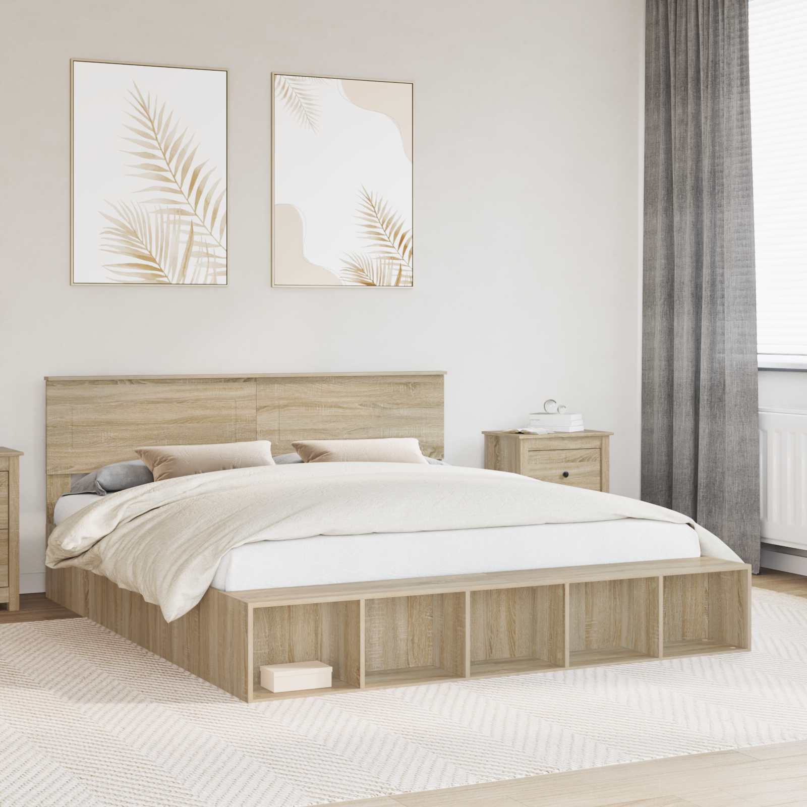 vidaXL Bedframe met plank Sonoma Eiken 200 x 200 cm Bewerkt hout