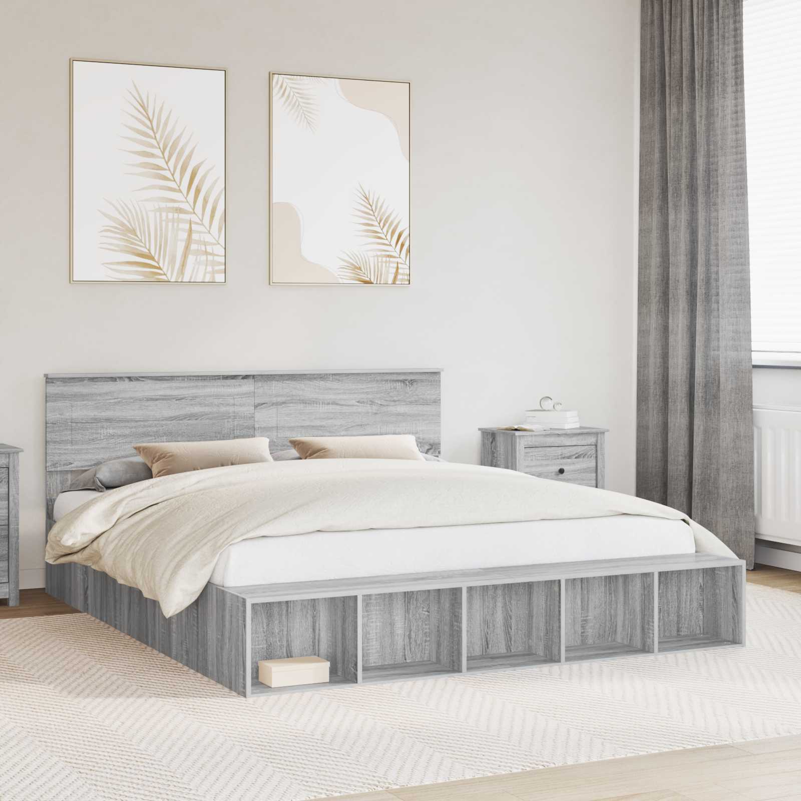 vidaXL Bedframe met plank Sonoma Eiken 200 x 200 cm Bewerkt hout