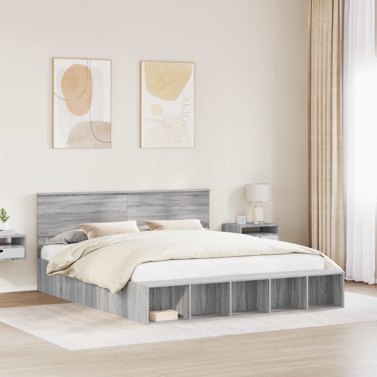 vidaXL Bedframe met plank Sonoma Eiken 200 x 200 cm Bewerkt hout