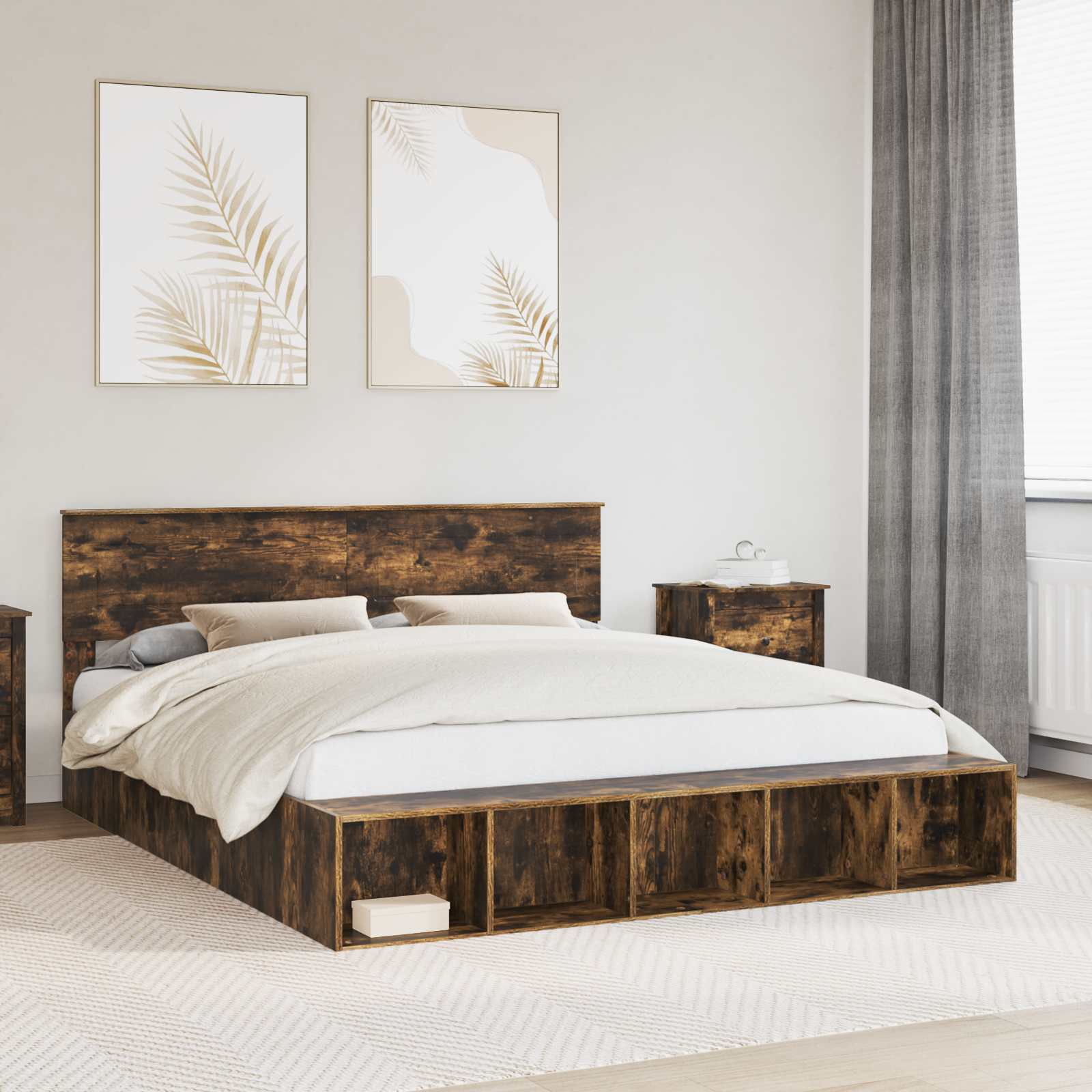 vidaXL Bedframe met plank Sonoma Eiken 200 x 200 cm Bewerkt hout