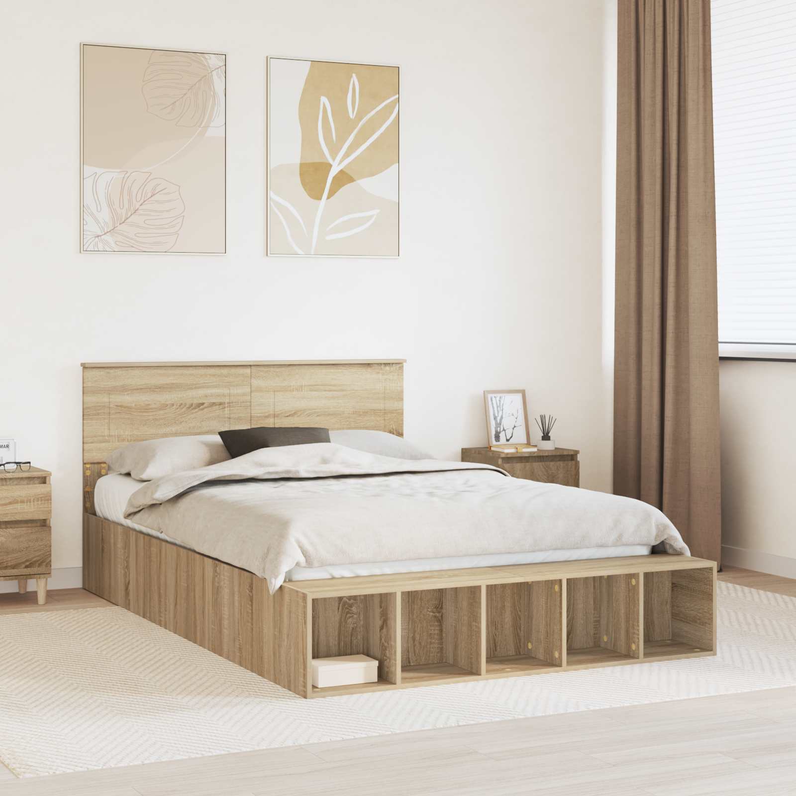 vidaXL Bedframe met plank Sonoma Eiken 200 x 200 cm Bewerkt hout