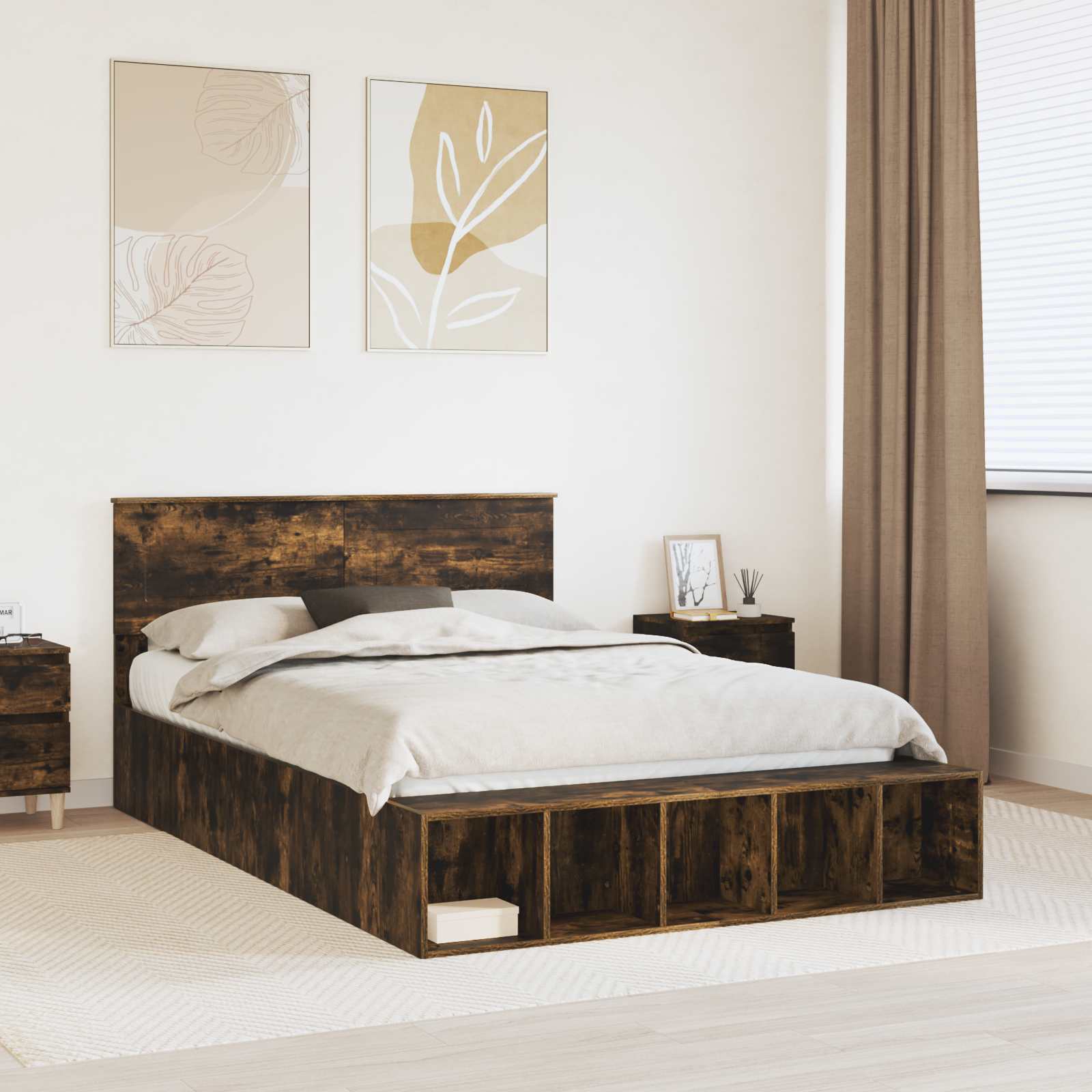 vidaXL Bedframe met plank Sonoma Eiken 200 x 200 cm Bewerkt hout