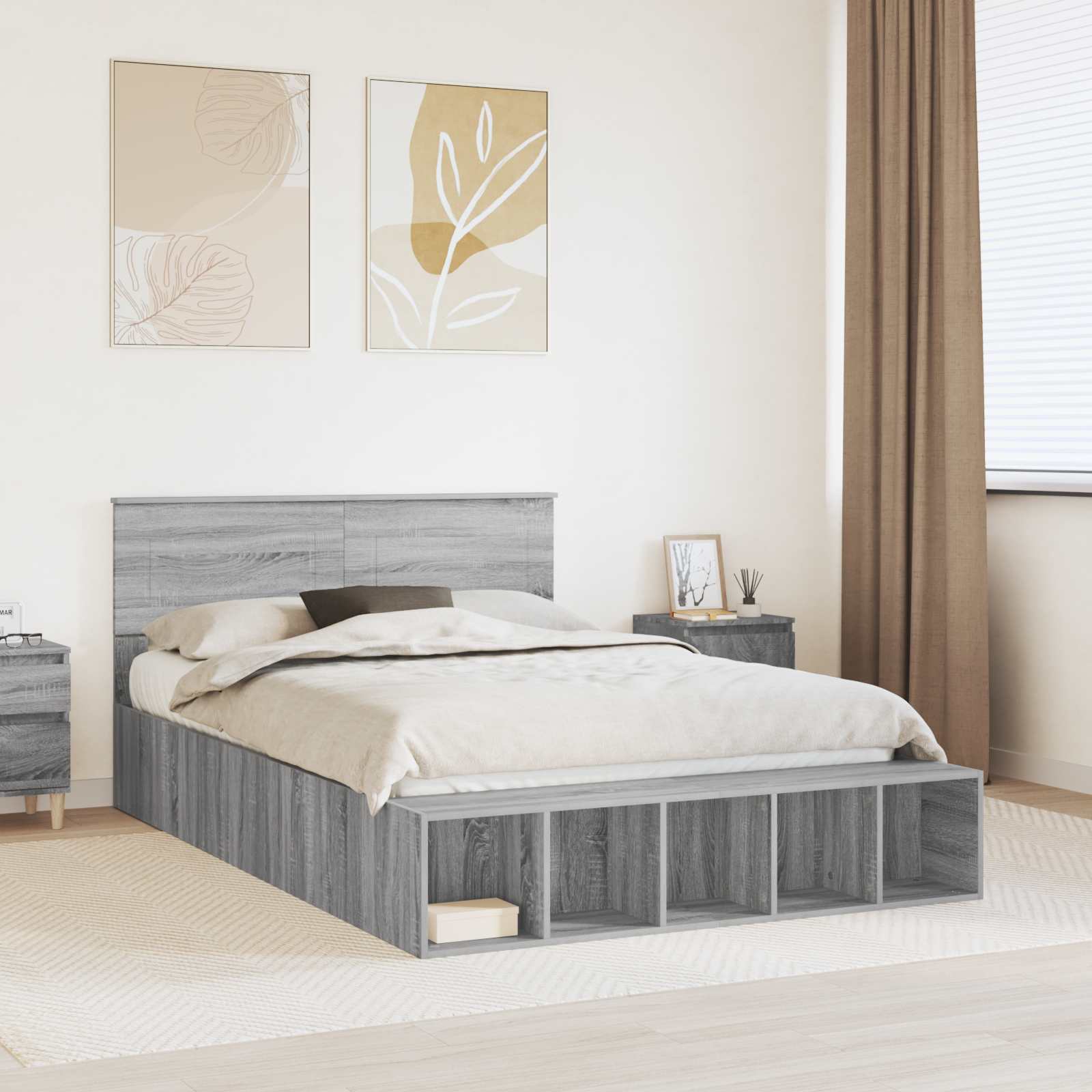 vidaXL Bedframe met plank Sonoma Eiken 200 x 200 cm Bewerkt hout