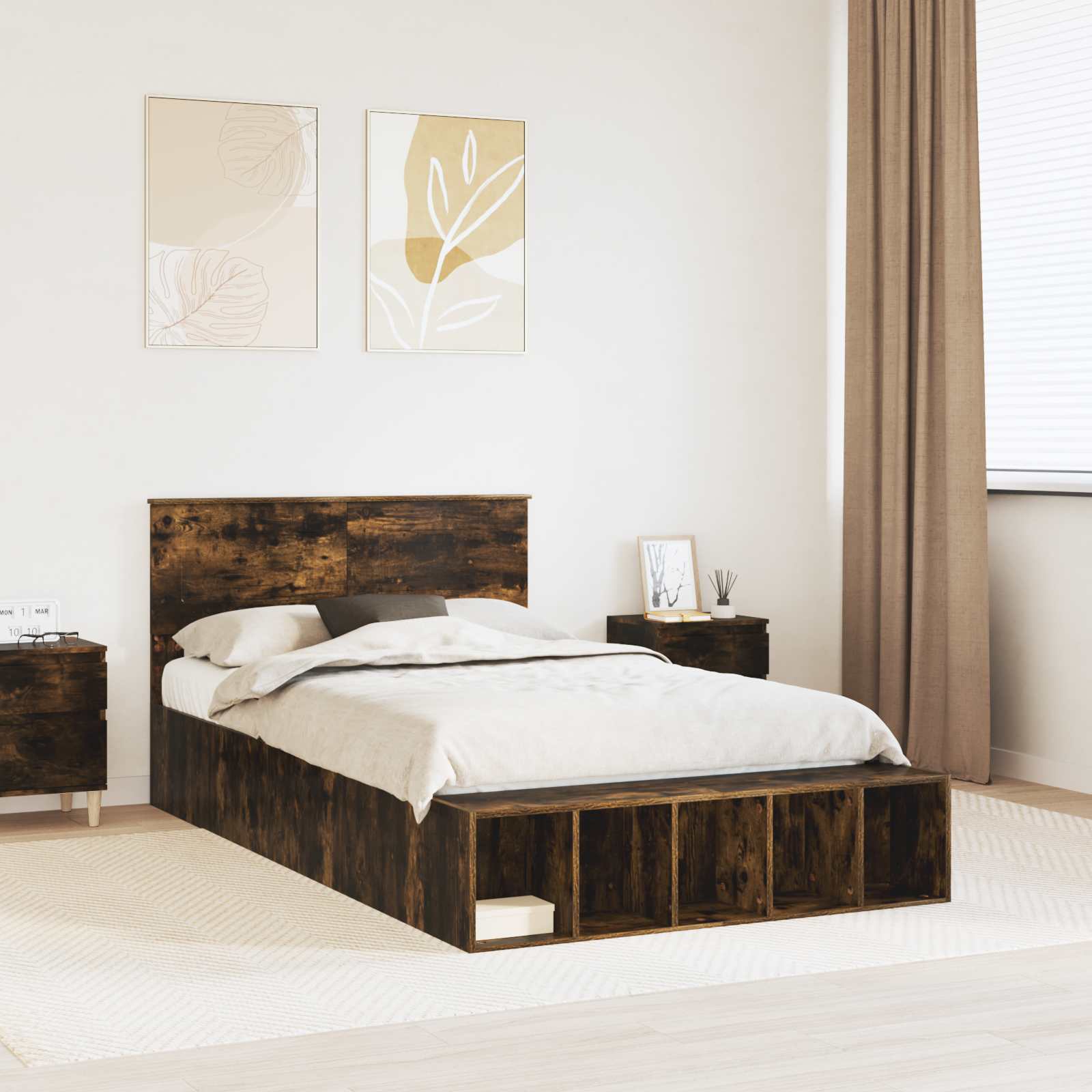 vidaXL Bedframe met plank Sonoma Eiken 200 x 200 cm Bewerkt hout