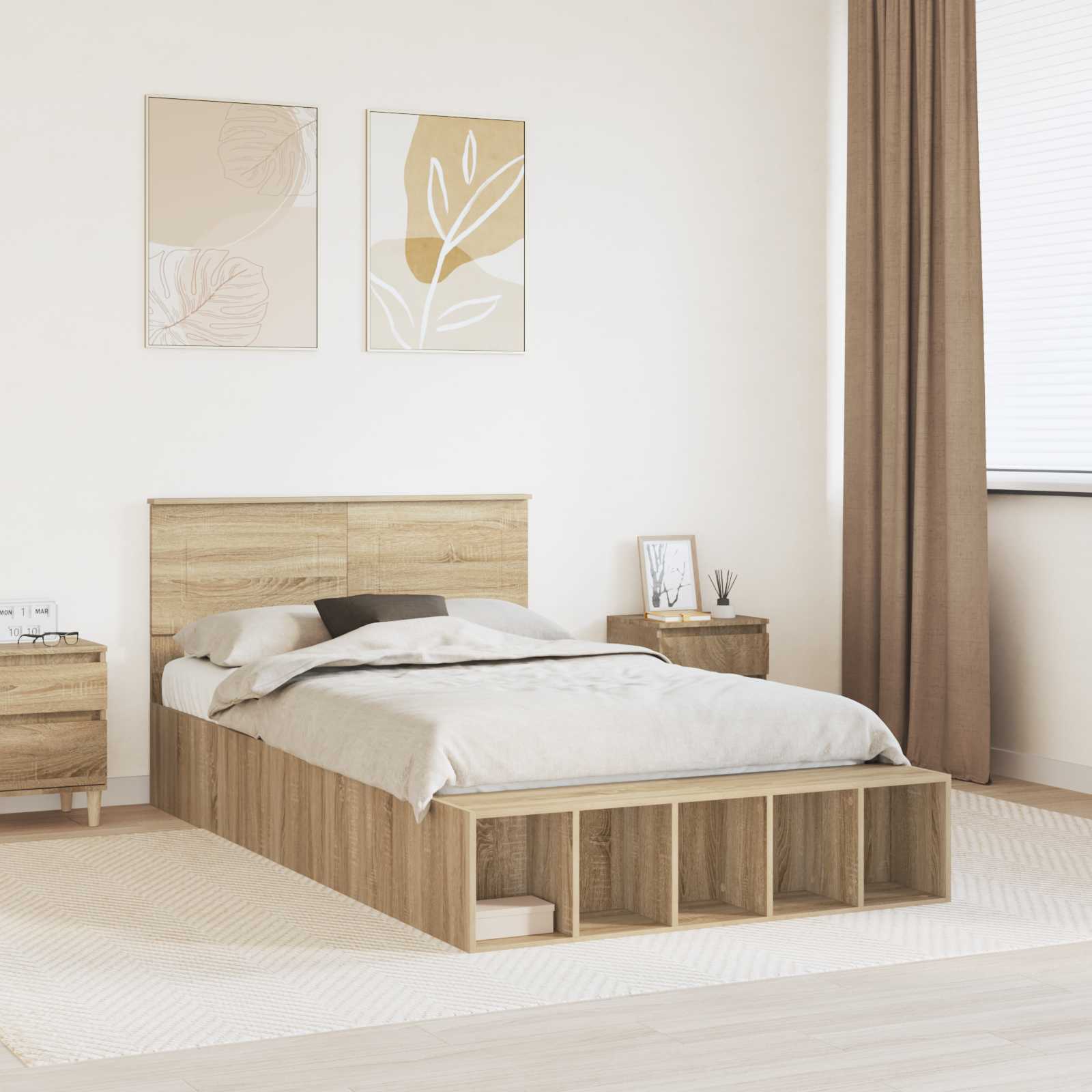 vidaXL Bedframe met plank Sonoma Eiken 200 x 200 cm Bewerkt hout