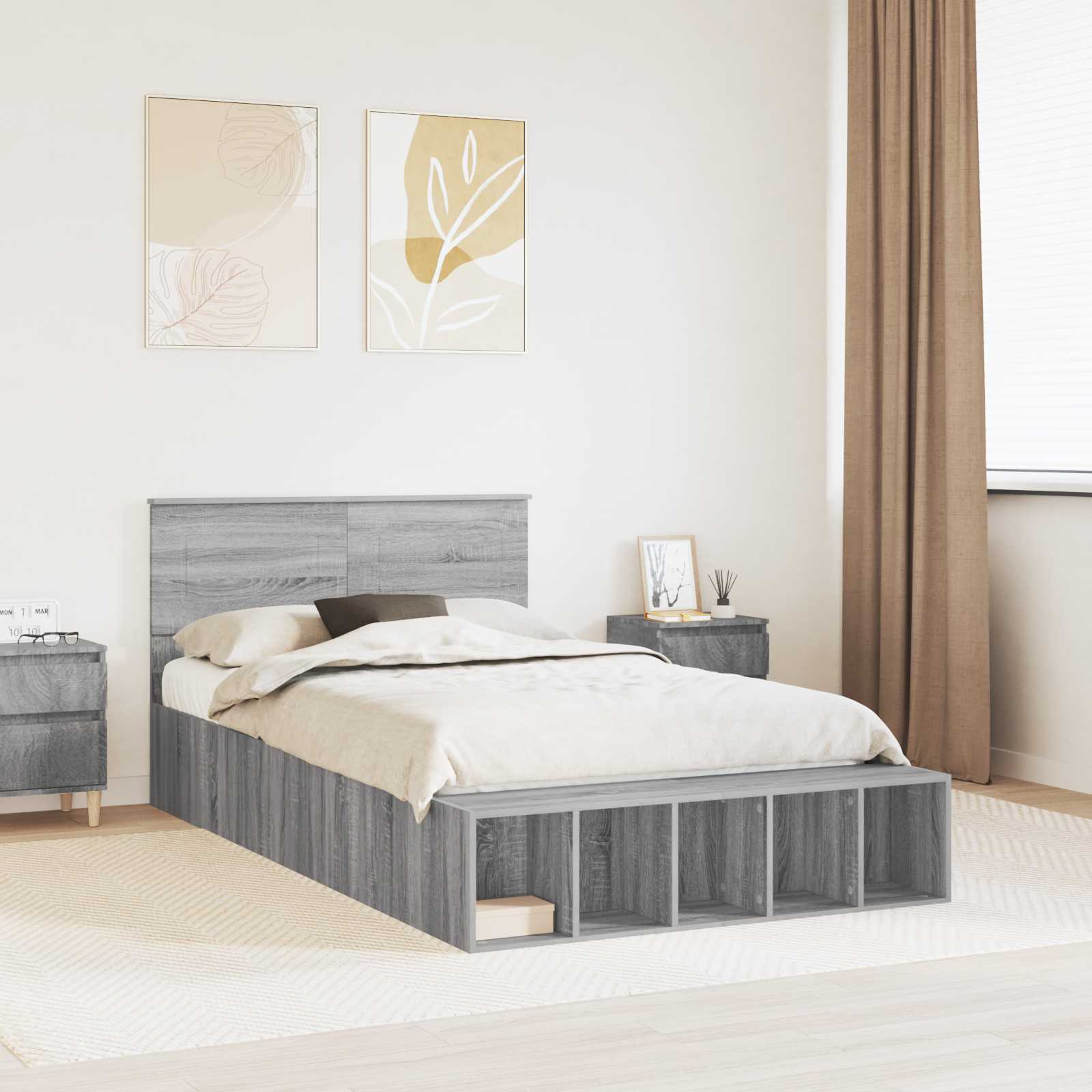 vidaXL Bedframe met plank Sonoma Eiken 200 x 200 cm Bewerkt hout