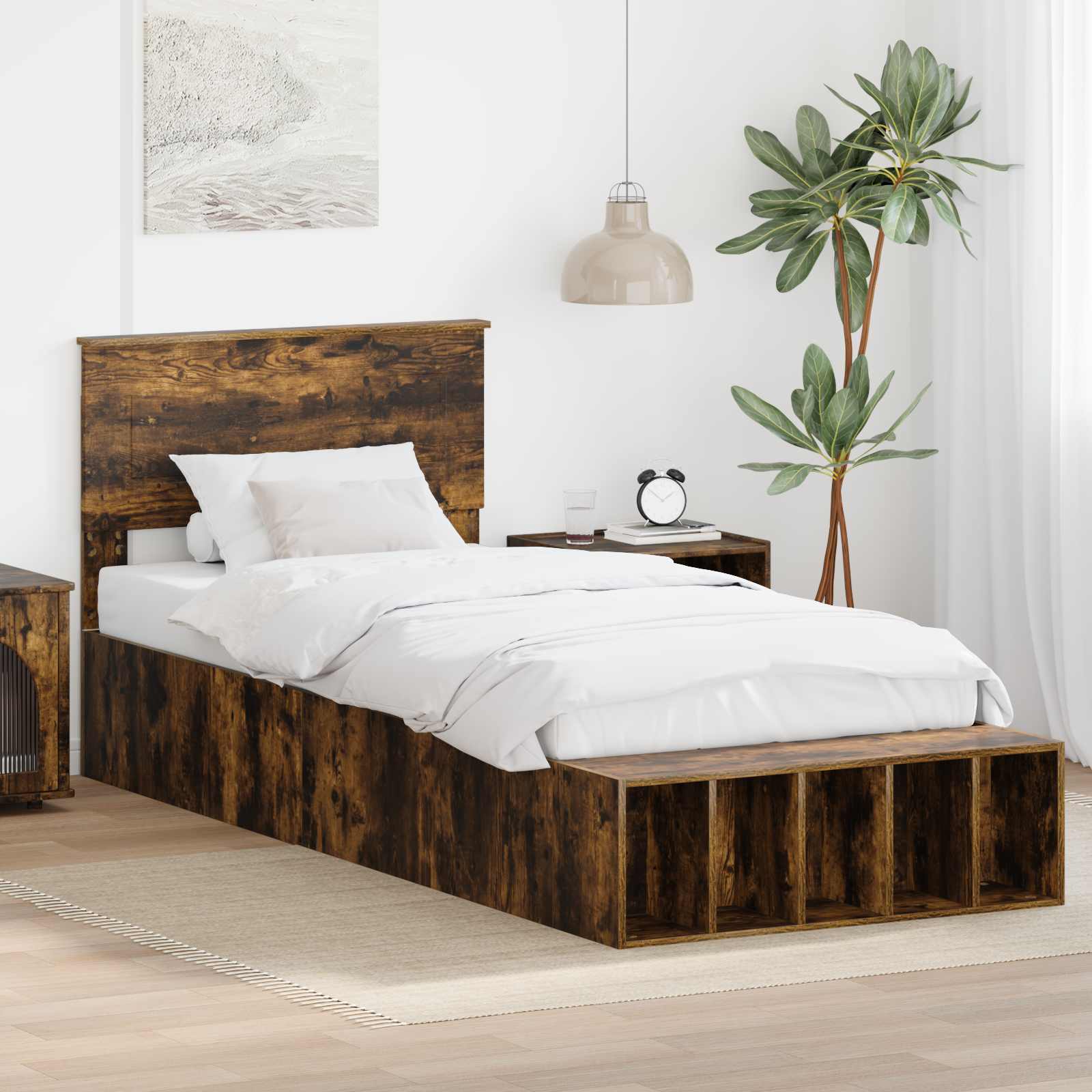 vidaXL Bedframe met plank Sonoma Eiken 200 x 200 cm Bewerkt hout
