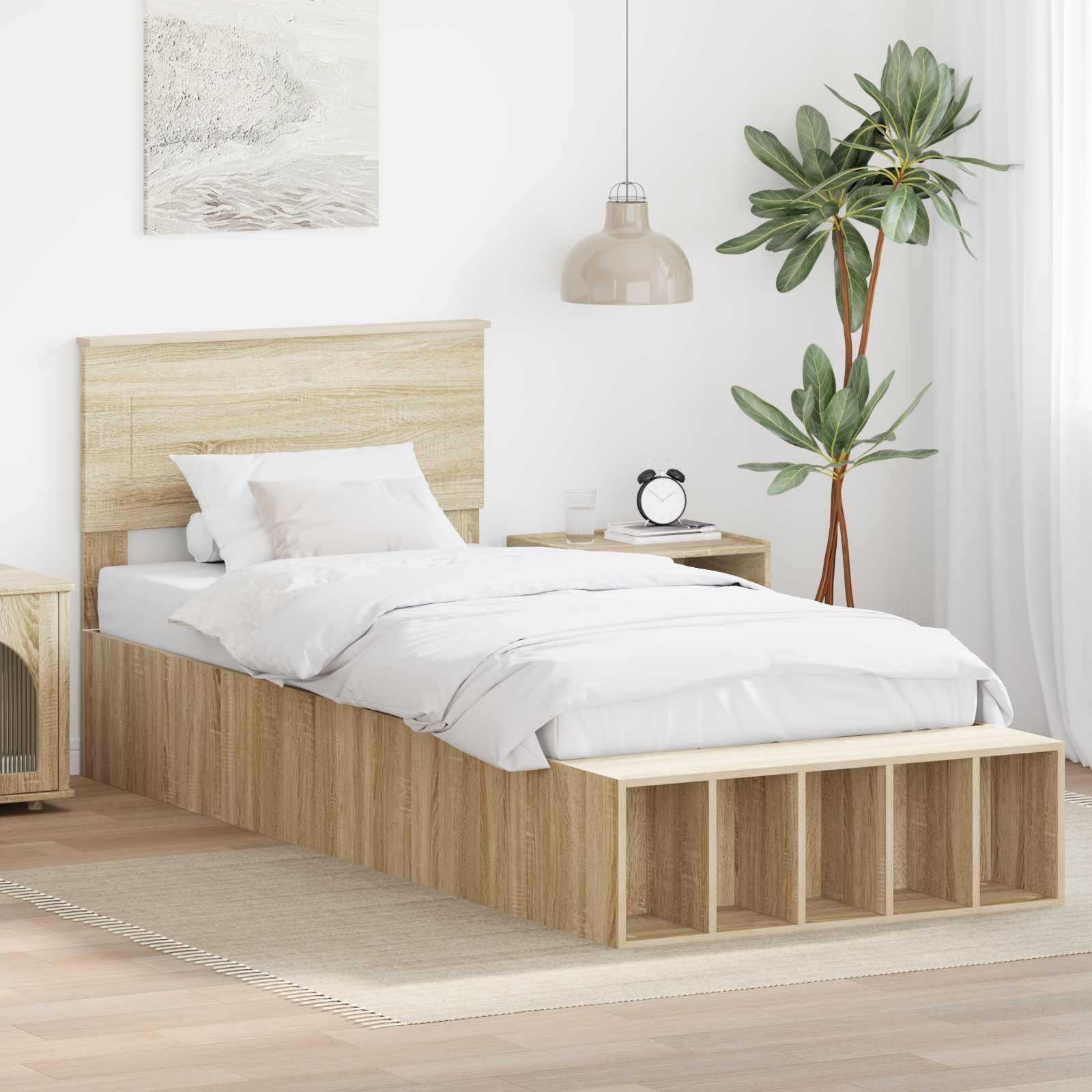 vidaXL Bedframe met plank Sonoma Eiken 200 x 200 cm Bewerkt hout