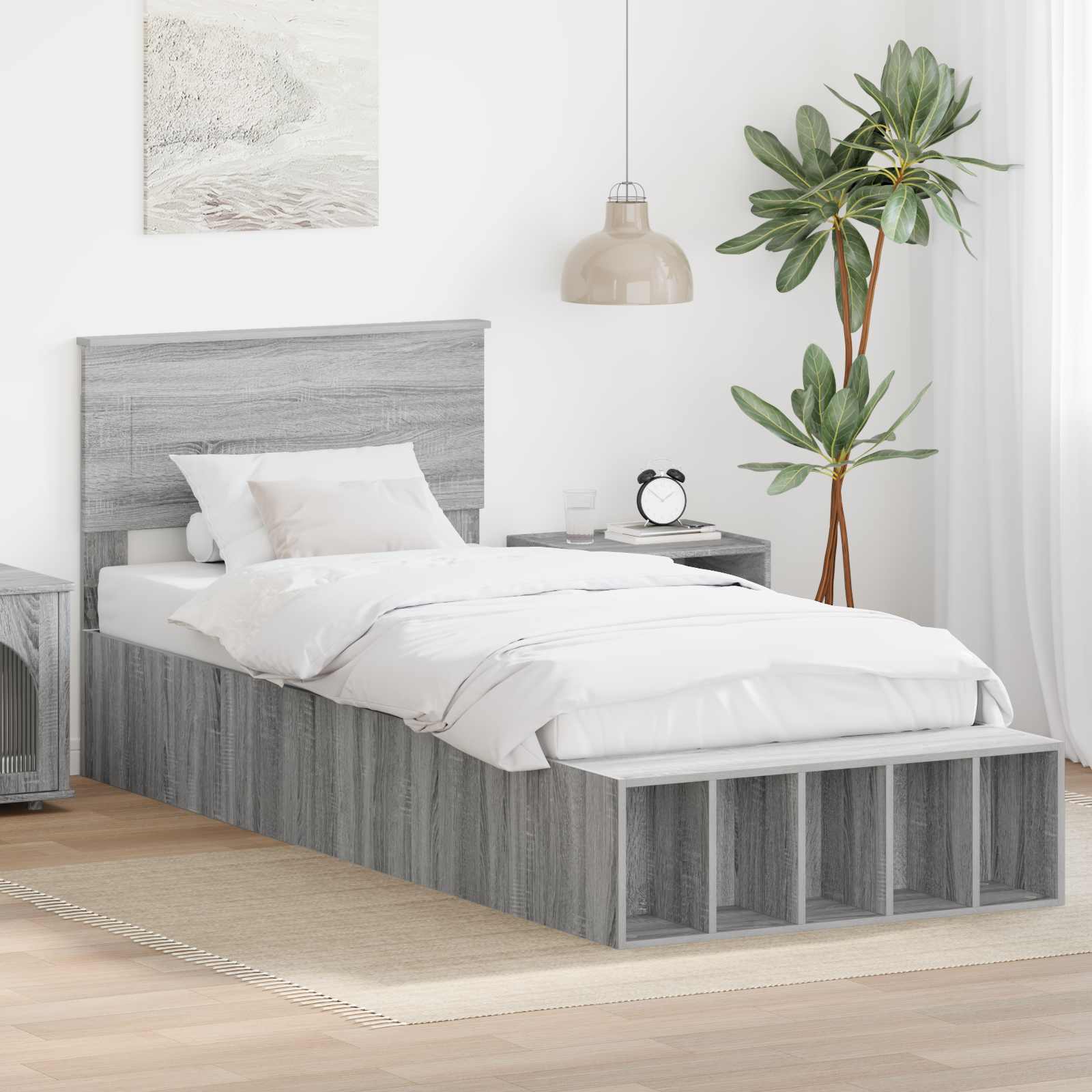 vidaXL Bedframe met plank Sonoma Eiken 200 x 200 cm Bewerkt hout