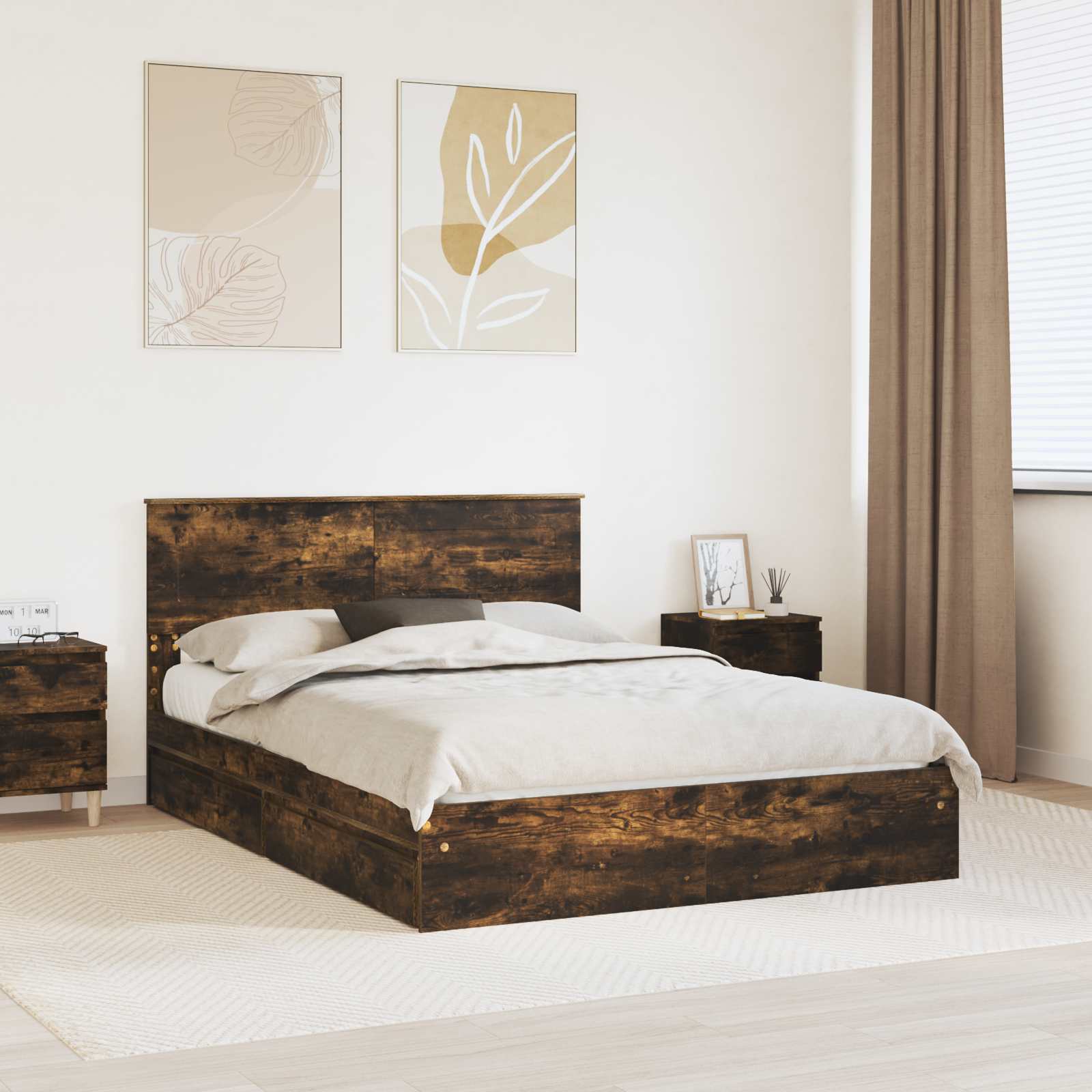 vidaXL Bedframe met lade met hoofdeinde Wit 200 x 200 cm Bewerkt hout