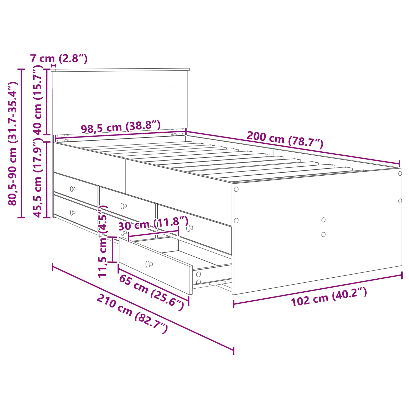 vidaXL Slaapbank met lade Wit en zwart 100 x 200 cm Bewerkt hout