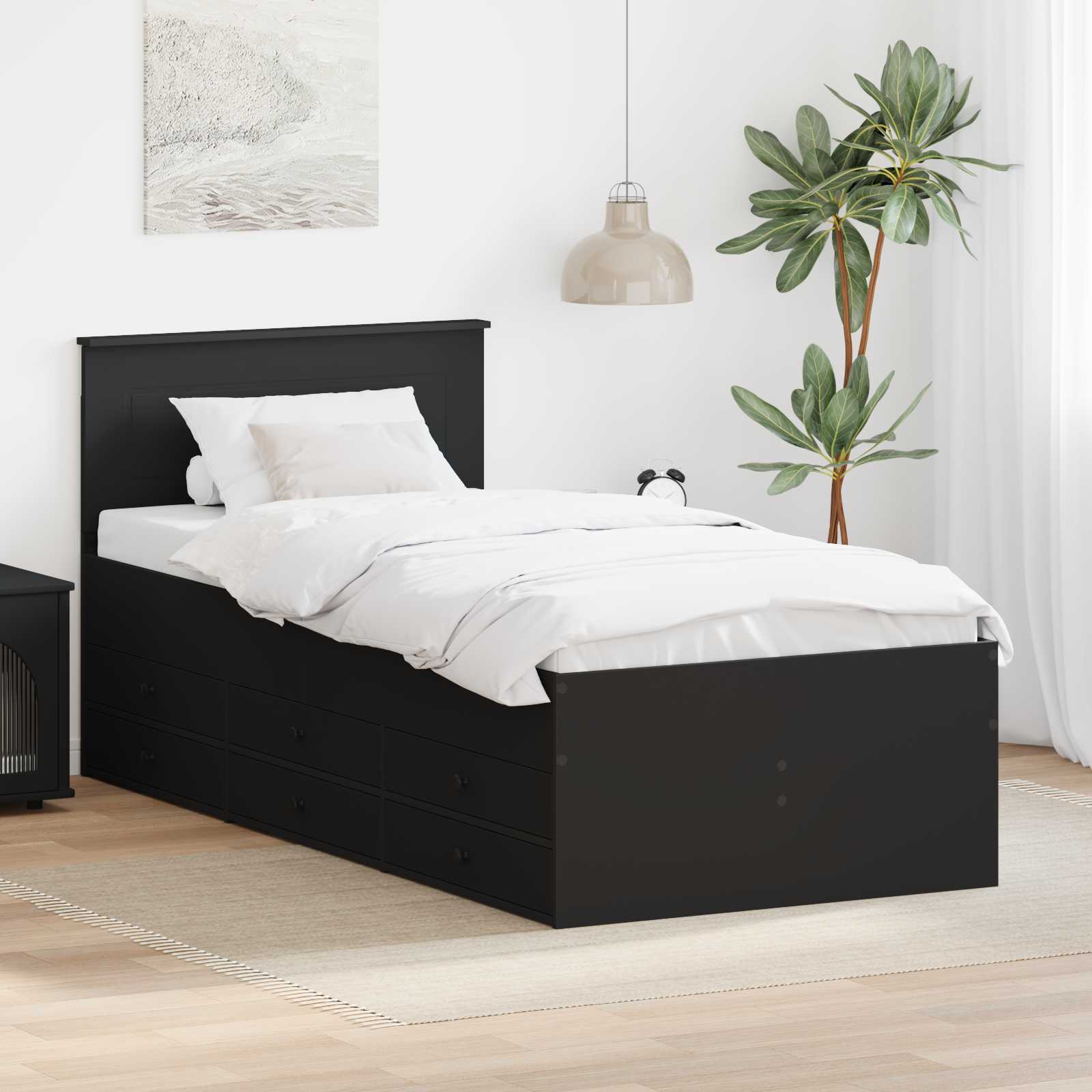 vidaXL Slaapbank met lade Wit en zwart 100 x 200 cm Bewerkt hout