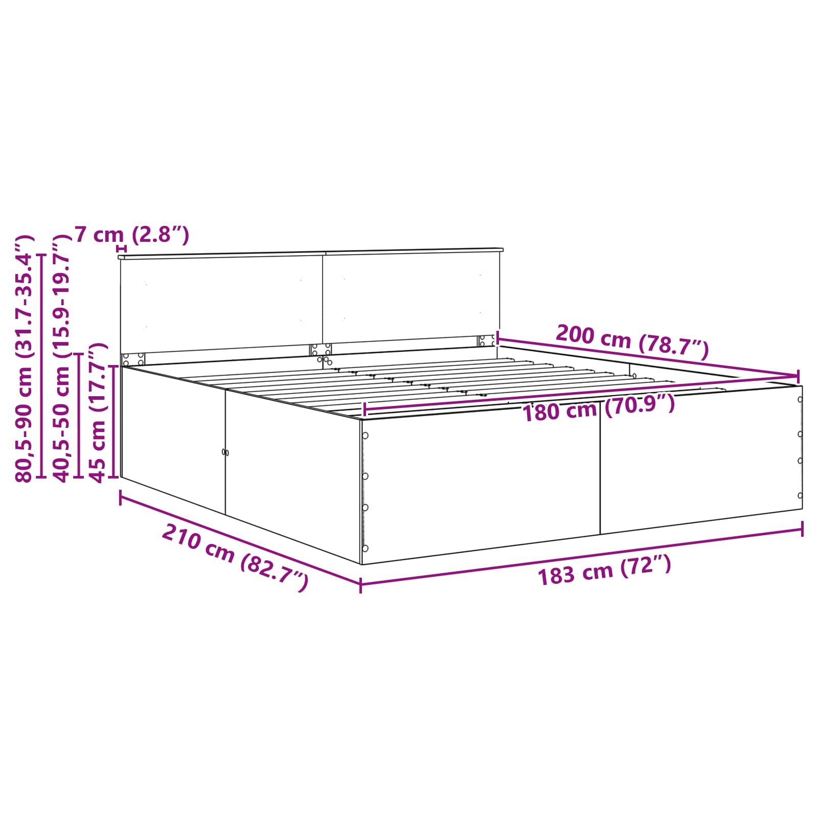 vidaXL Bedframe met hoofdeinde Wit 200 x 200 cm Bewerkt hout