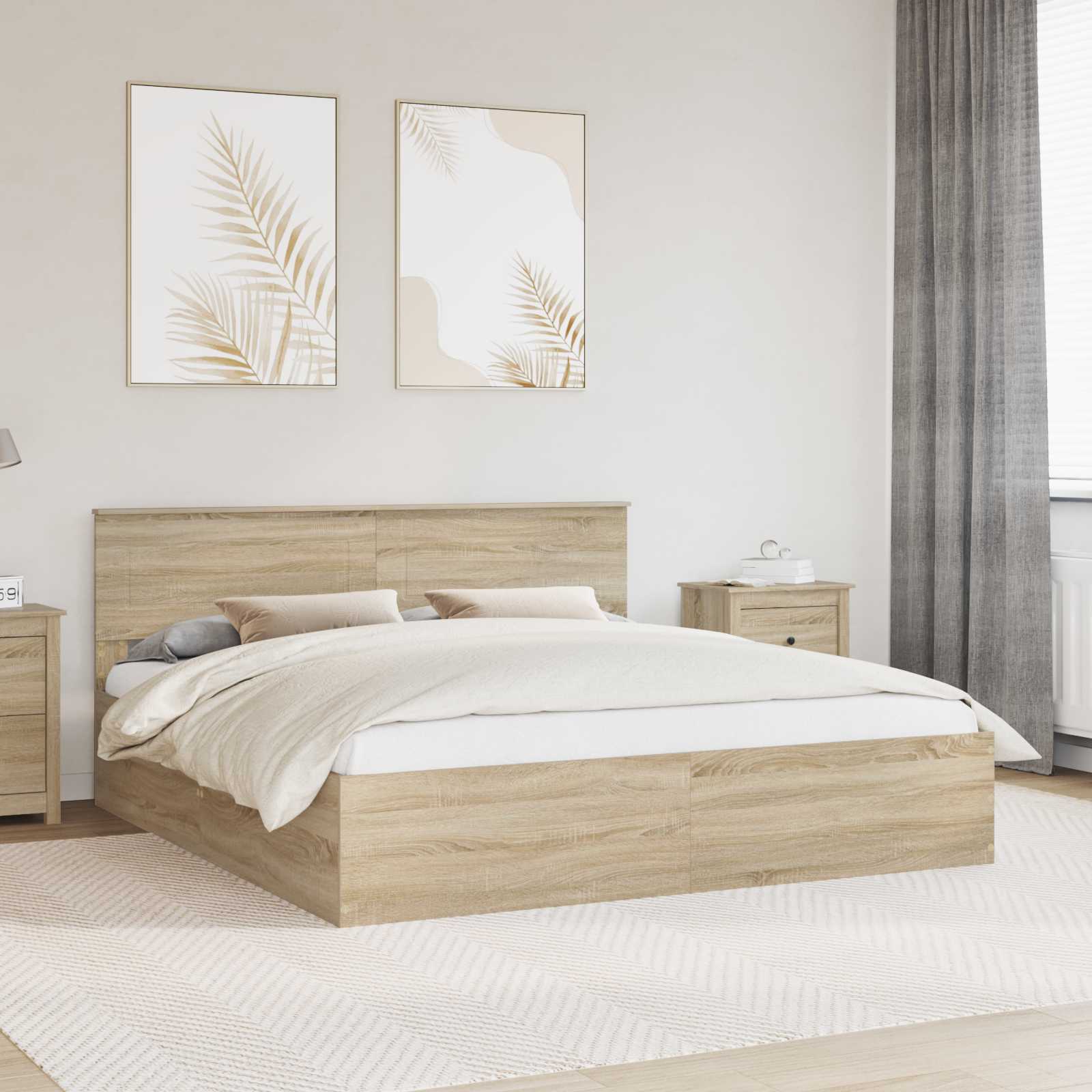 vidaXL Bedframe met hoofdeinde Zwart 200 x 200 cm Bewerkt hout