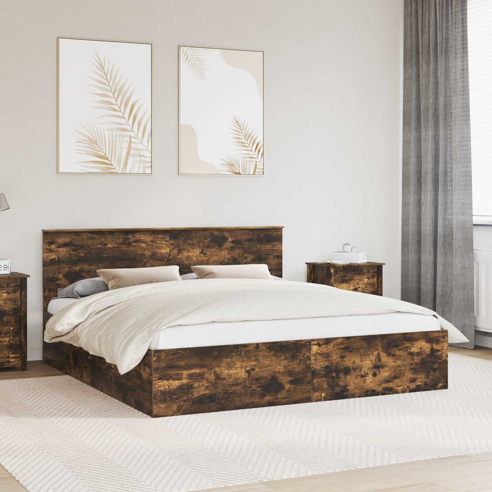 vidaXL Bedframe met hoofdeinde Zwart 200 x 200 cm Bewerkt hout
