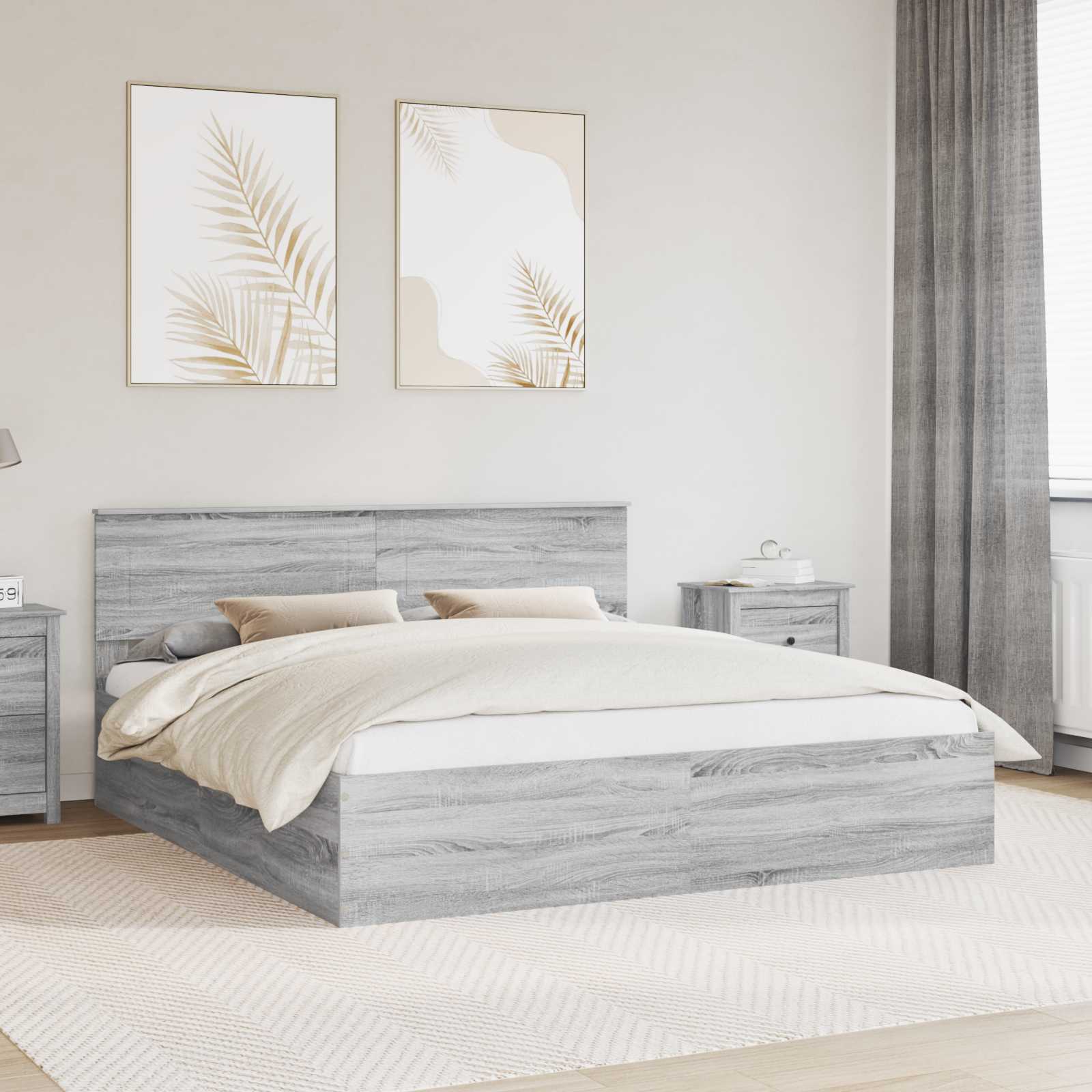 vidaXL Bedframe met hoofdeinde Zwart 200 x 200 cm Bewerkt hout