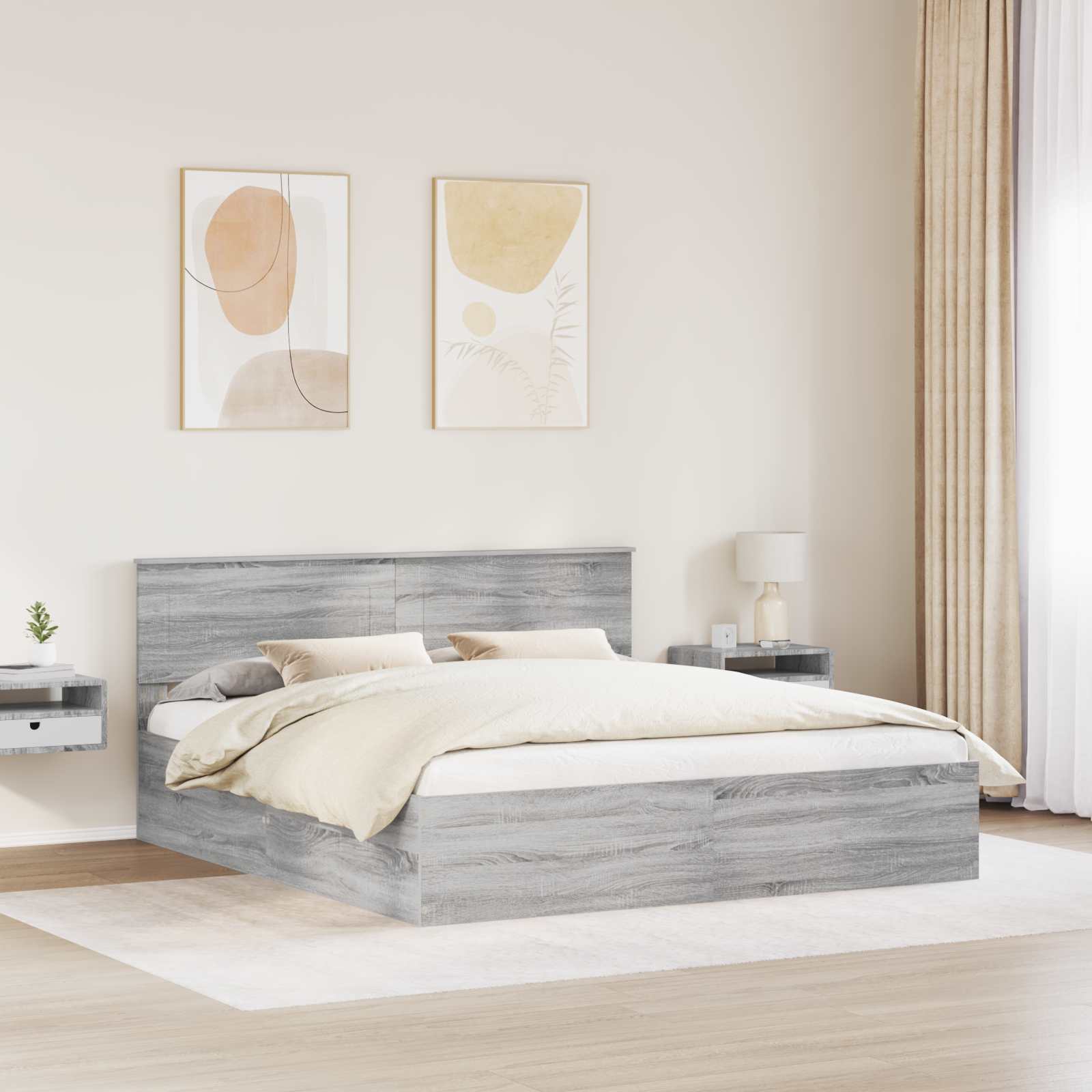 vidaXL Bedframe met hoofdeinde Zwart 200 x 200 cm Bewerkt hout