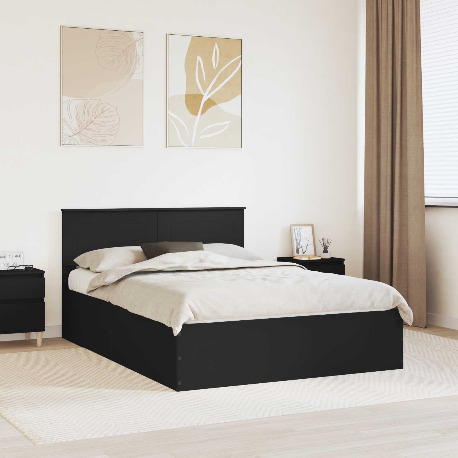 vidaXL Bedframe met hoofdeinde Zwart 200 x 200 cm Bewerkt hout