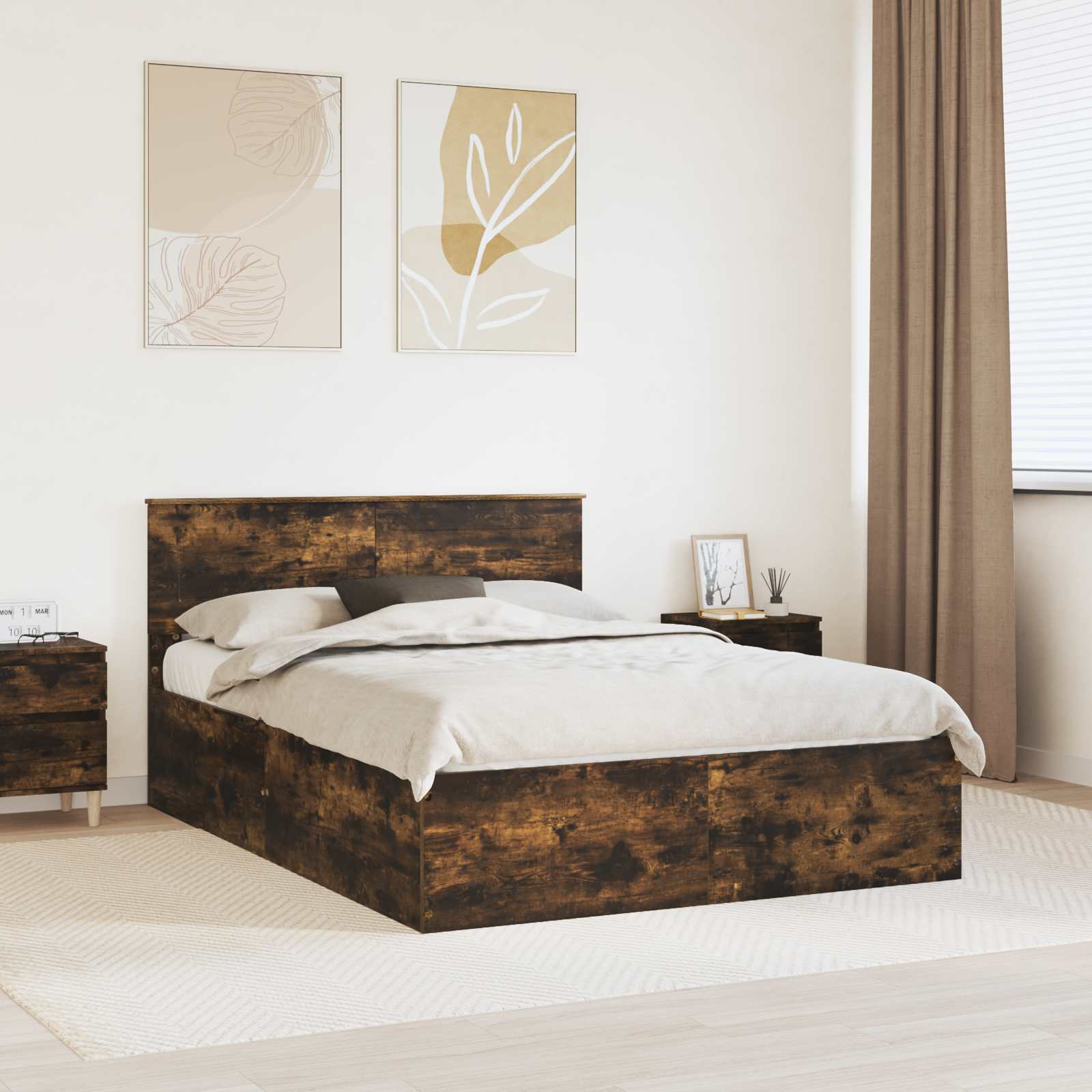 vidaXL Bedframe met hoofdeinde Zwart 200 x 200 cm Bewerkt hout
