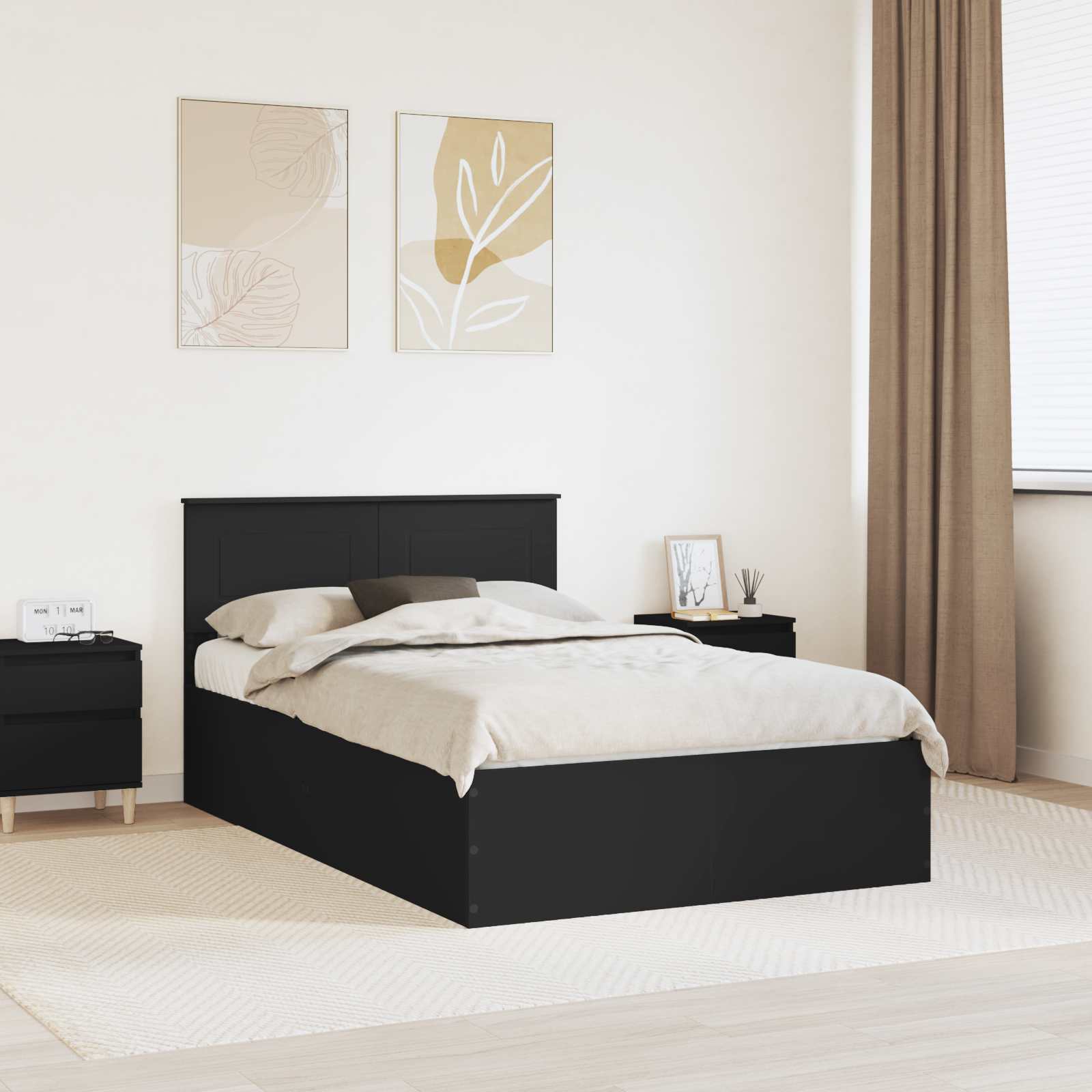 vidaXL Bedframe met hoofdeinde Zwart 200 x 200 cm Bewerkt hout