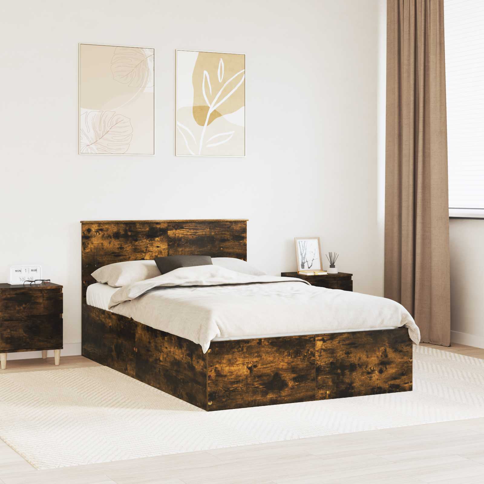 vidaXL Bedframe met hoofdeinde Zwart 200 x 200 cm Bewerkt hout