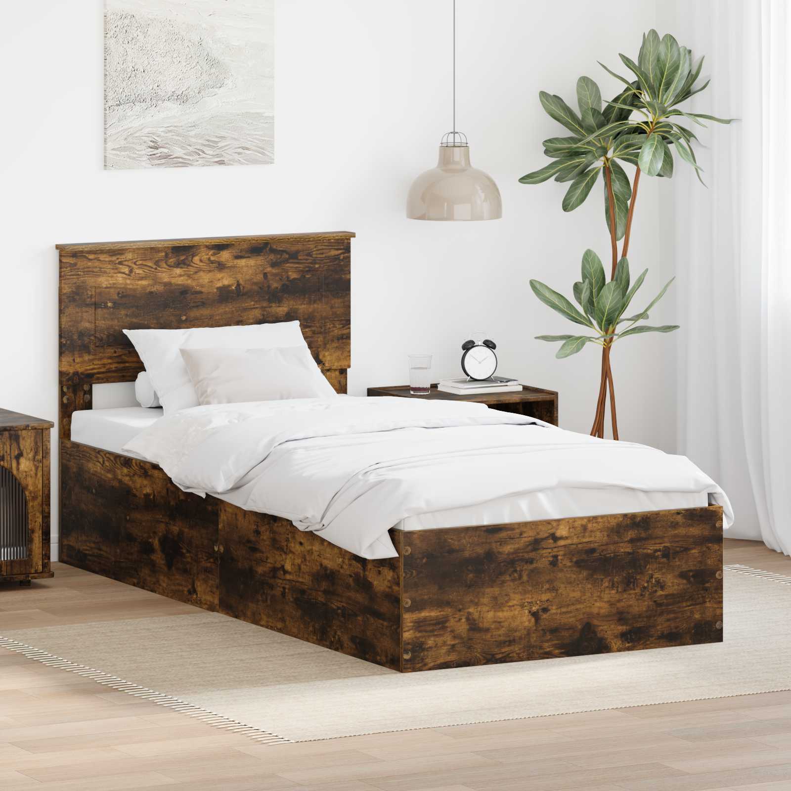 vidaXL Bedframe met hoofdeinde Zwart 200 x 200 cm Bewerkt hout