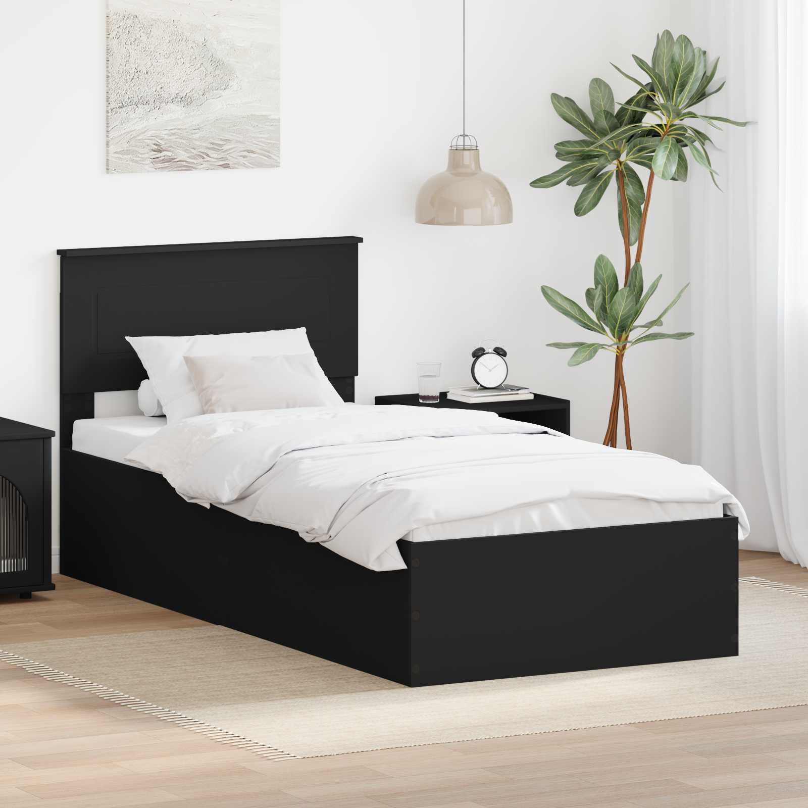 vidaXL Bedframe met hoofdeinde Zwart 200 x 200 cm Bewerkt hout