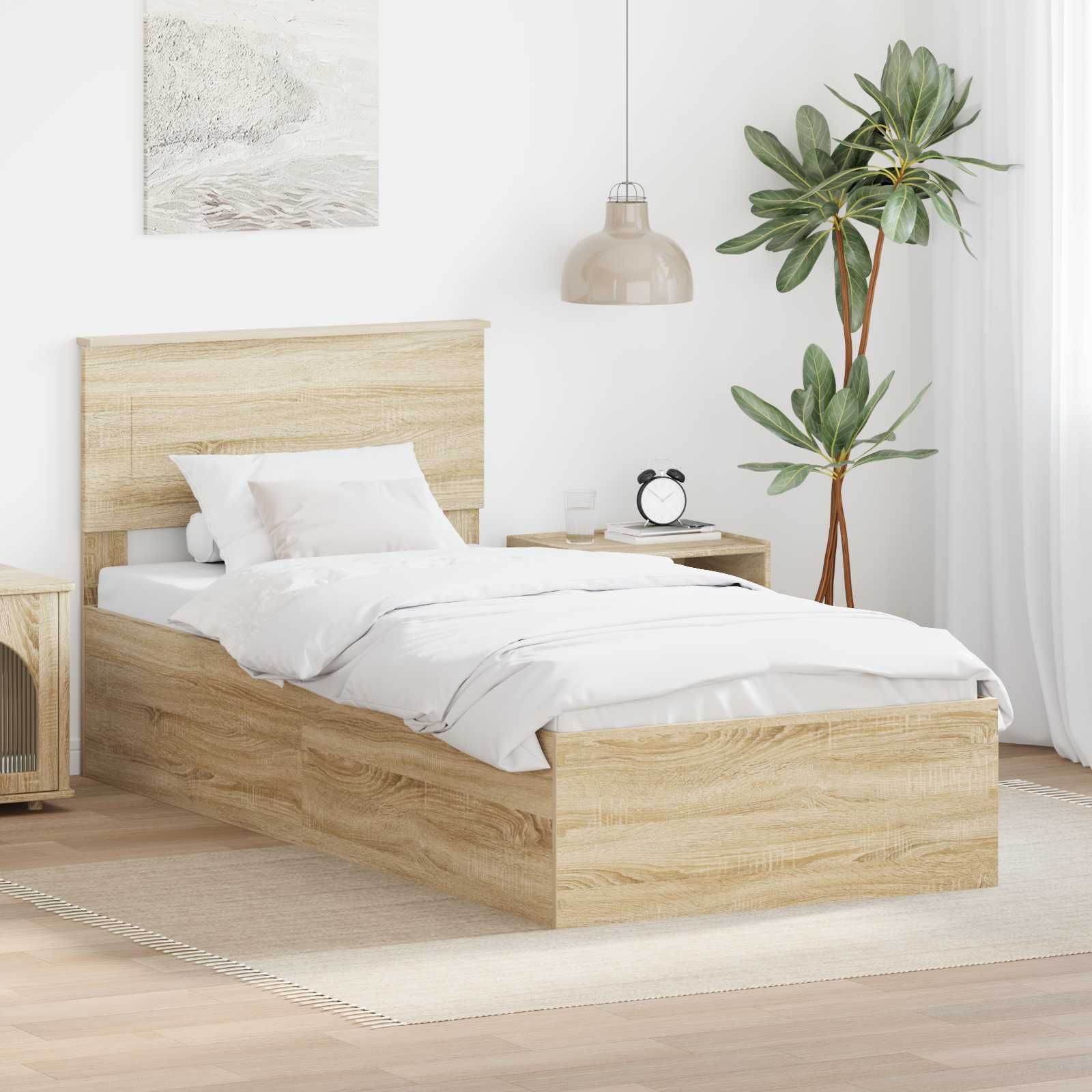 vidaXL Bedframe met hoofdeinde Zwart 200 x 200 cm Bewerkt hout