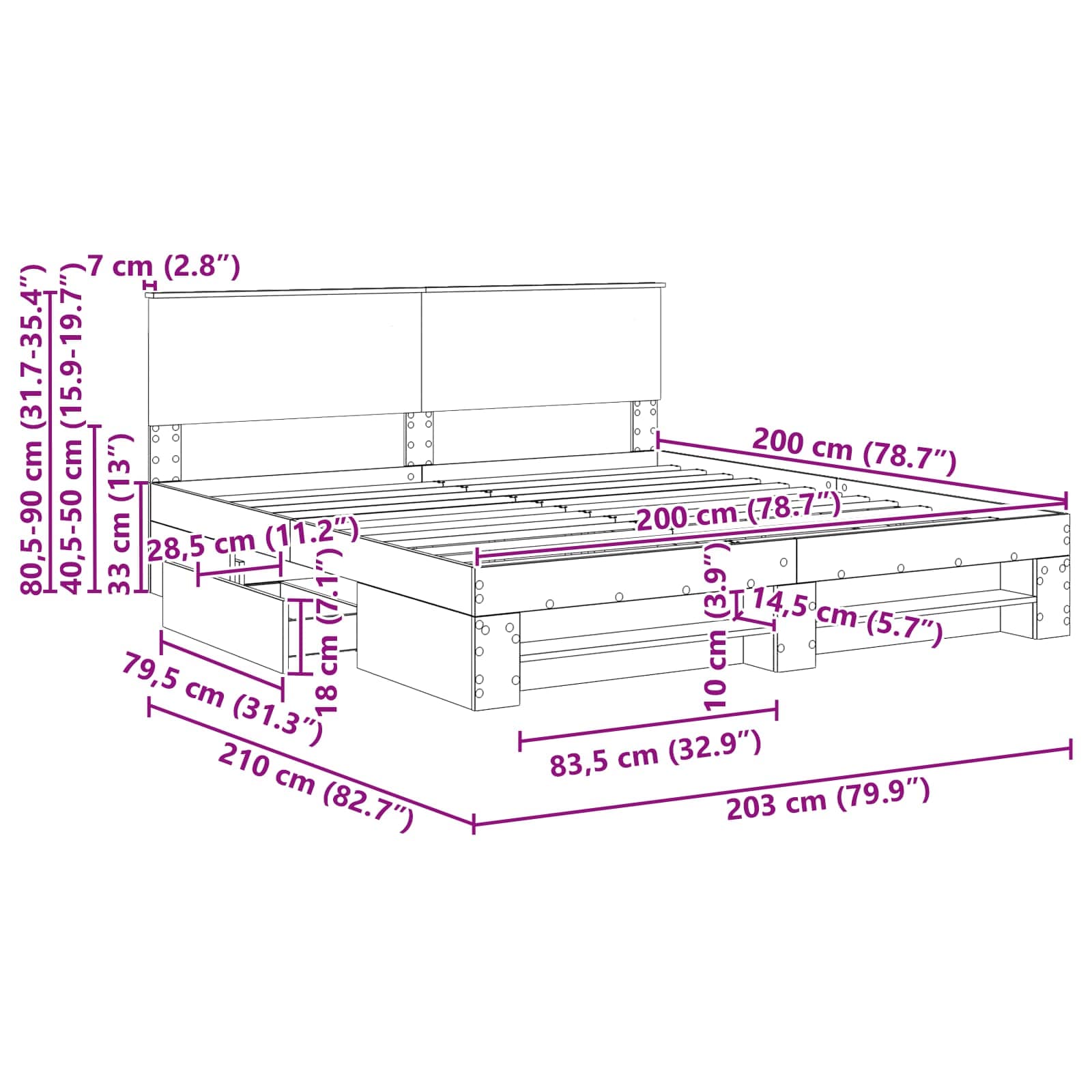 vidaXL Bedframe met hoofdeinde Wit 200 x 200 cm Bewerkt hout