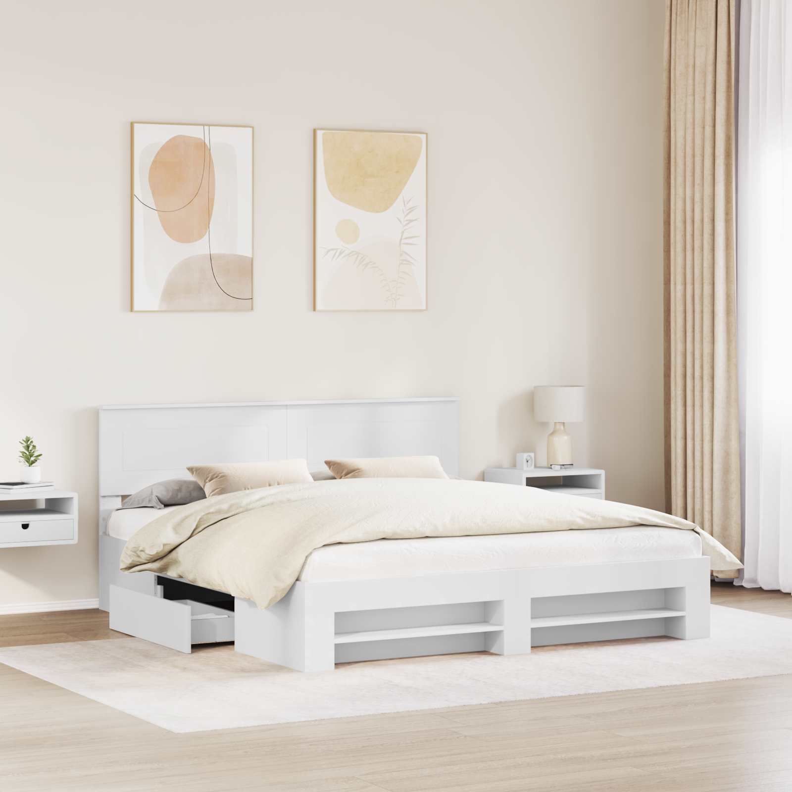 vidaXL Bedframe met hoofdeinde Wit 200 x 200 cm Bewerkt hout