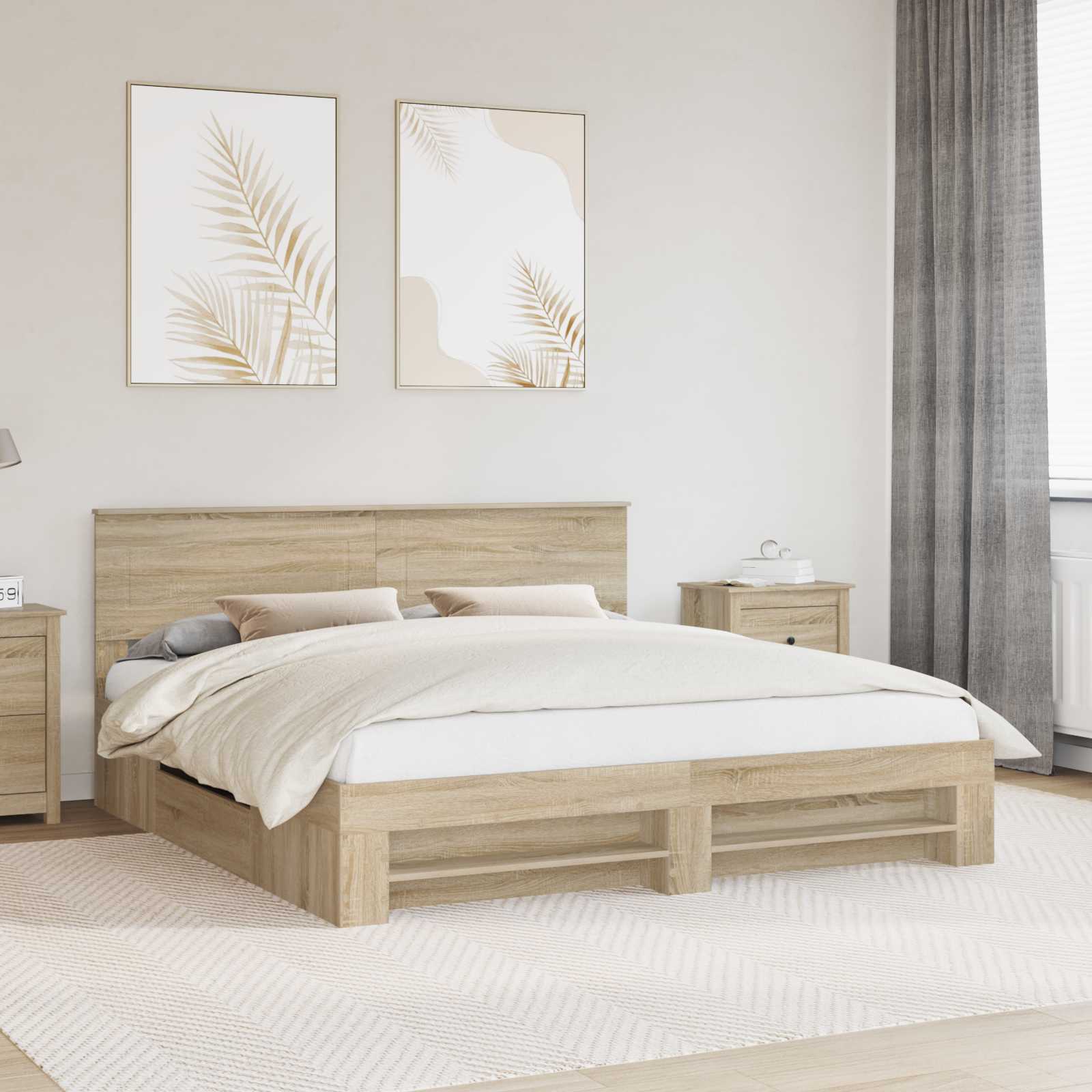 vidaXL Bedframe met hoofdeinde Wit 200 x 200 cm Bewerkt hout