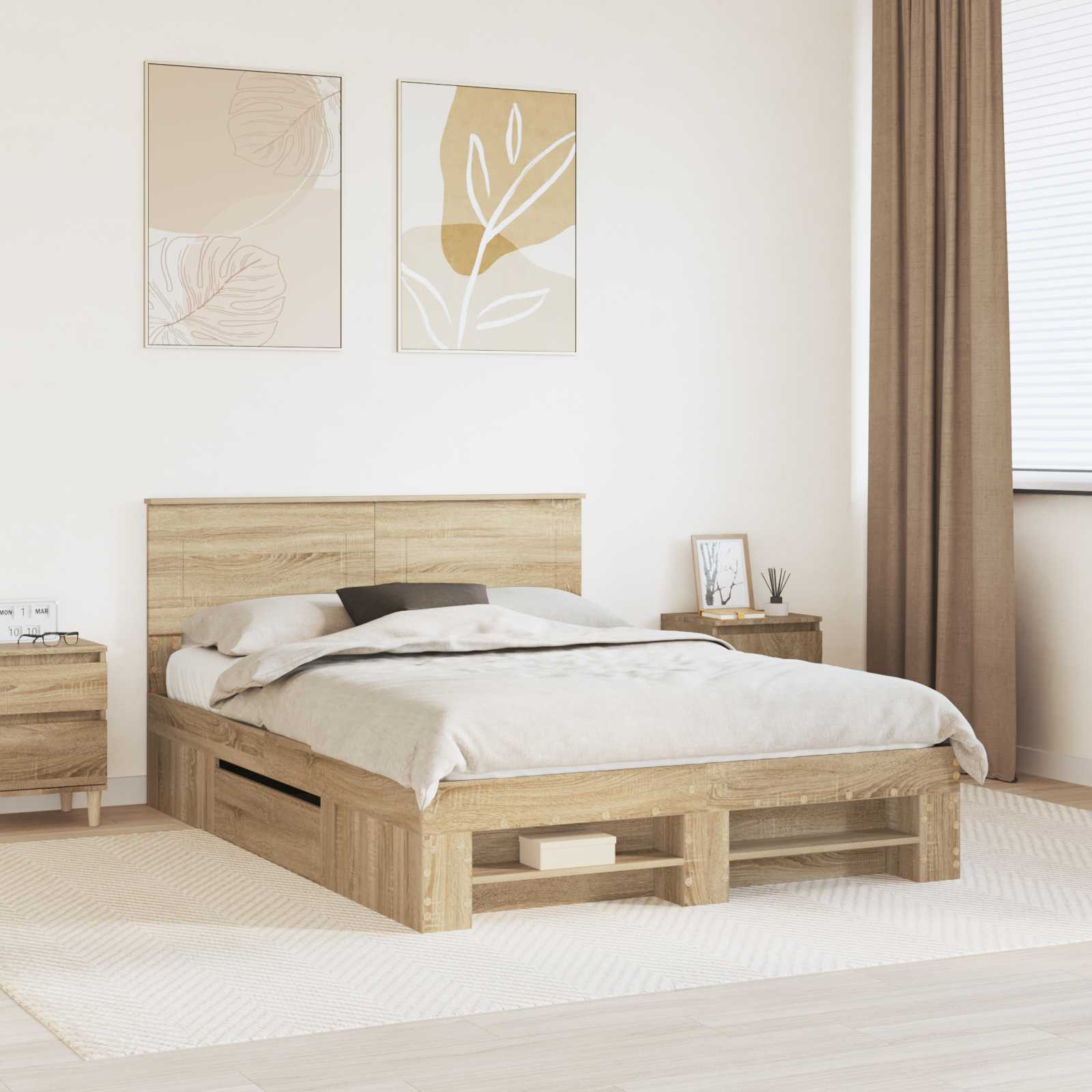 vidaXL Bedframe met hoofdeinde Wit 200 x 200 cm Bewerkt hout