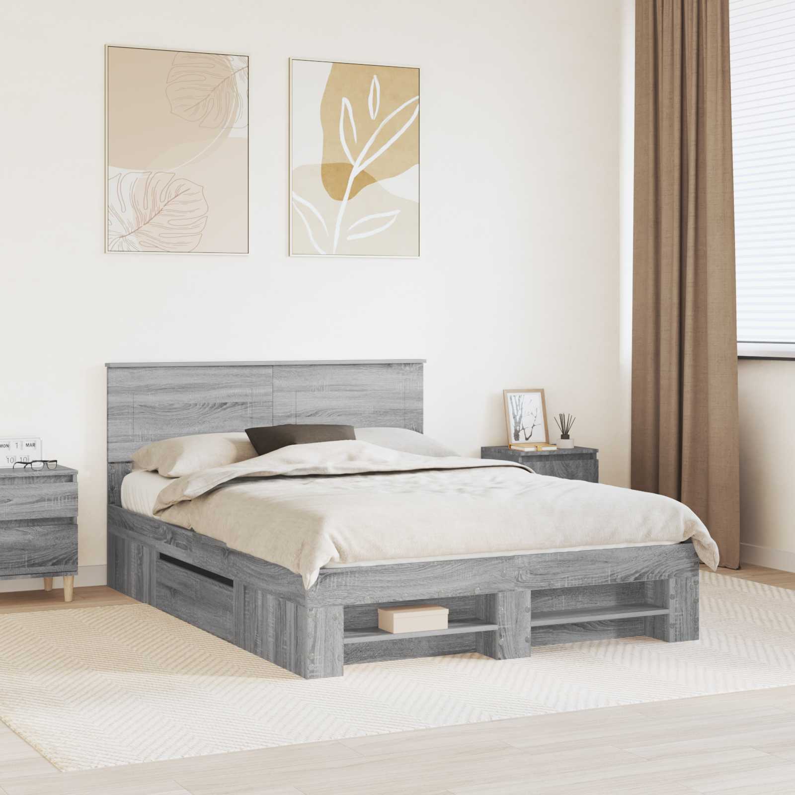 vidaXL Bedframe met hoofdeinde Wit 200 x 200 cm Bewerkt hout