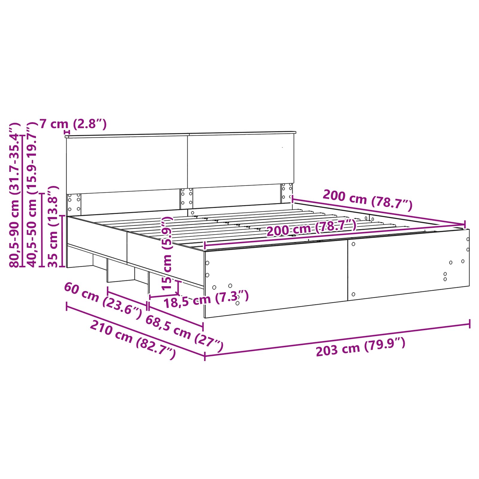 vidaXL Bedframe met hoofdeinde Wit 200 x 200 cm Bewerkt hout