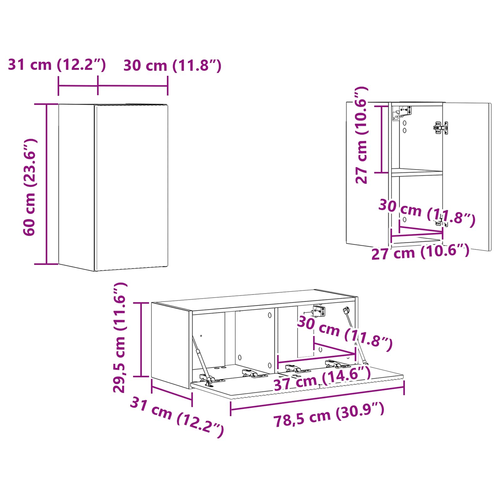 vidaXL Tv-meubelset Wandgemonteerd 2 pcs Wit Bewerkt hout