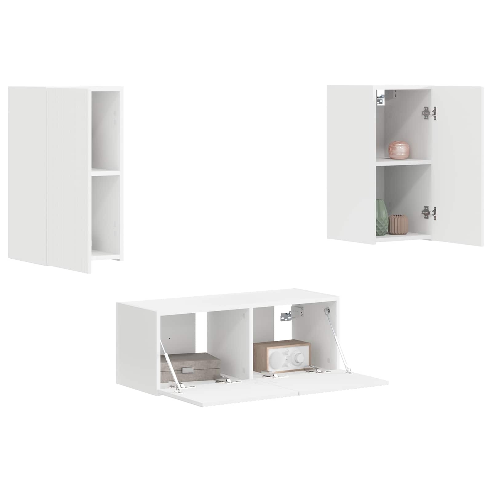 vidaXL Tv-meubelset Wandgemonteerd 2 pcs Wit Bewerkt hout