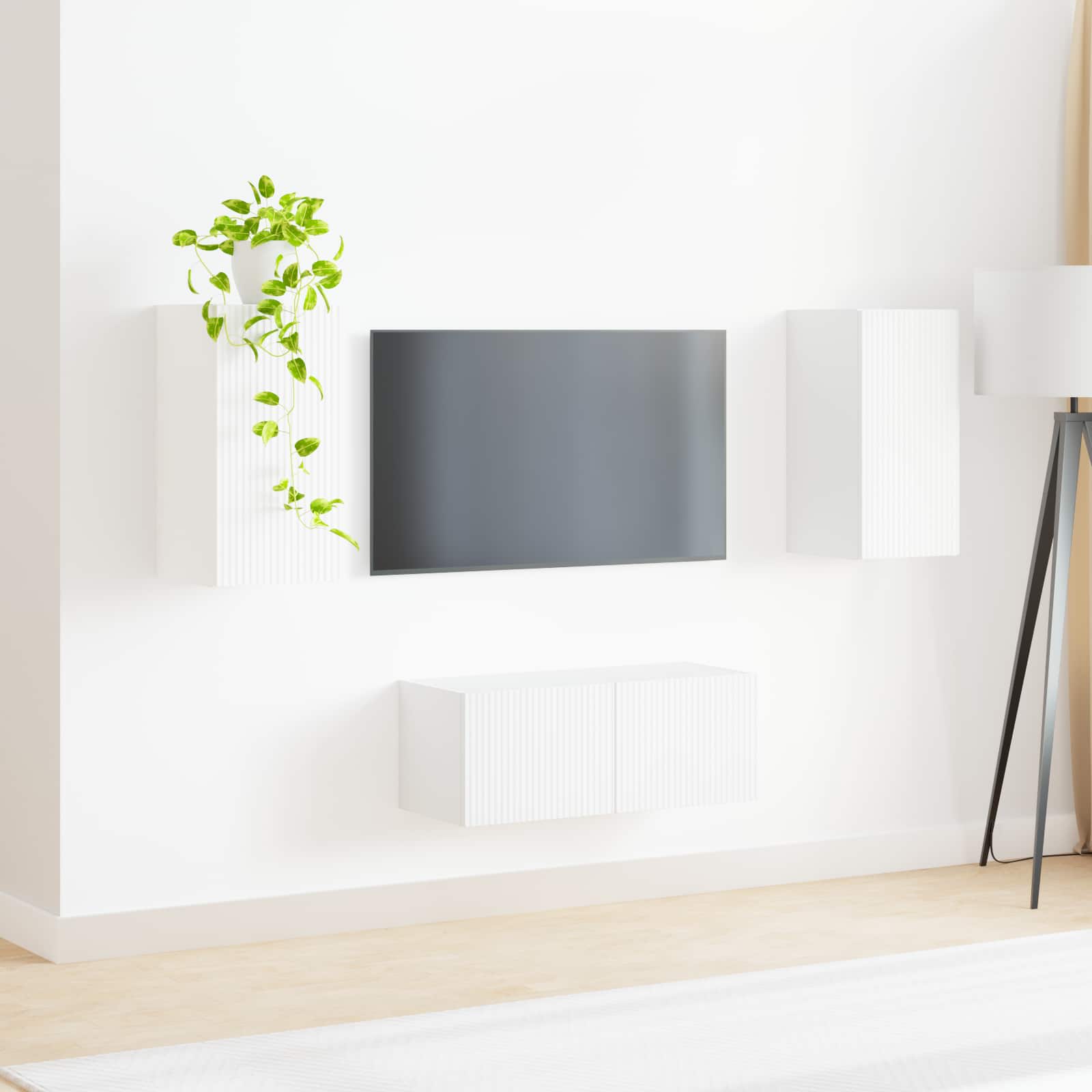 vidaXL Tv-meubelset Wandgemonteerd 2 pcs Wit Bewerkt hout