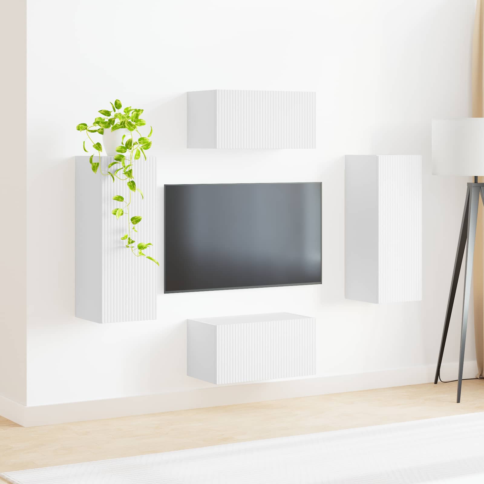 vidaXL Tv-meubelset Wandgemonteerd 2 pcs Wit Bewerkt hout