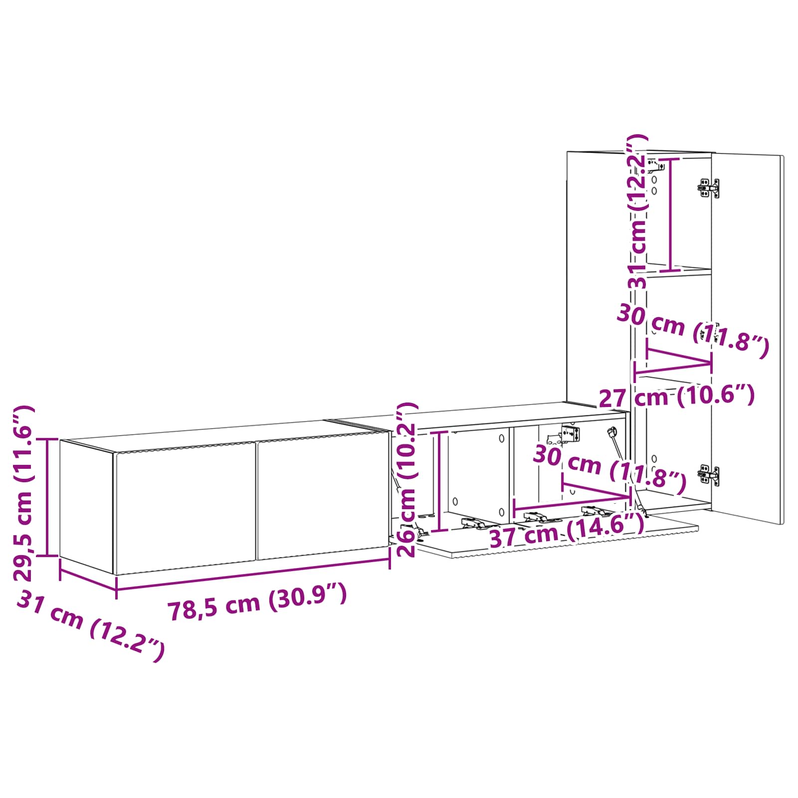 vidaXL Tv-meubelset Wandgemonteerd 2 pcs Wit Bewerkt hout