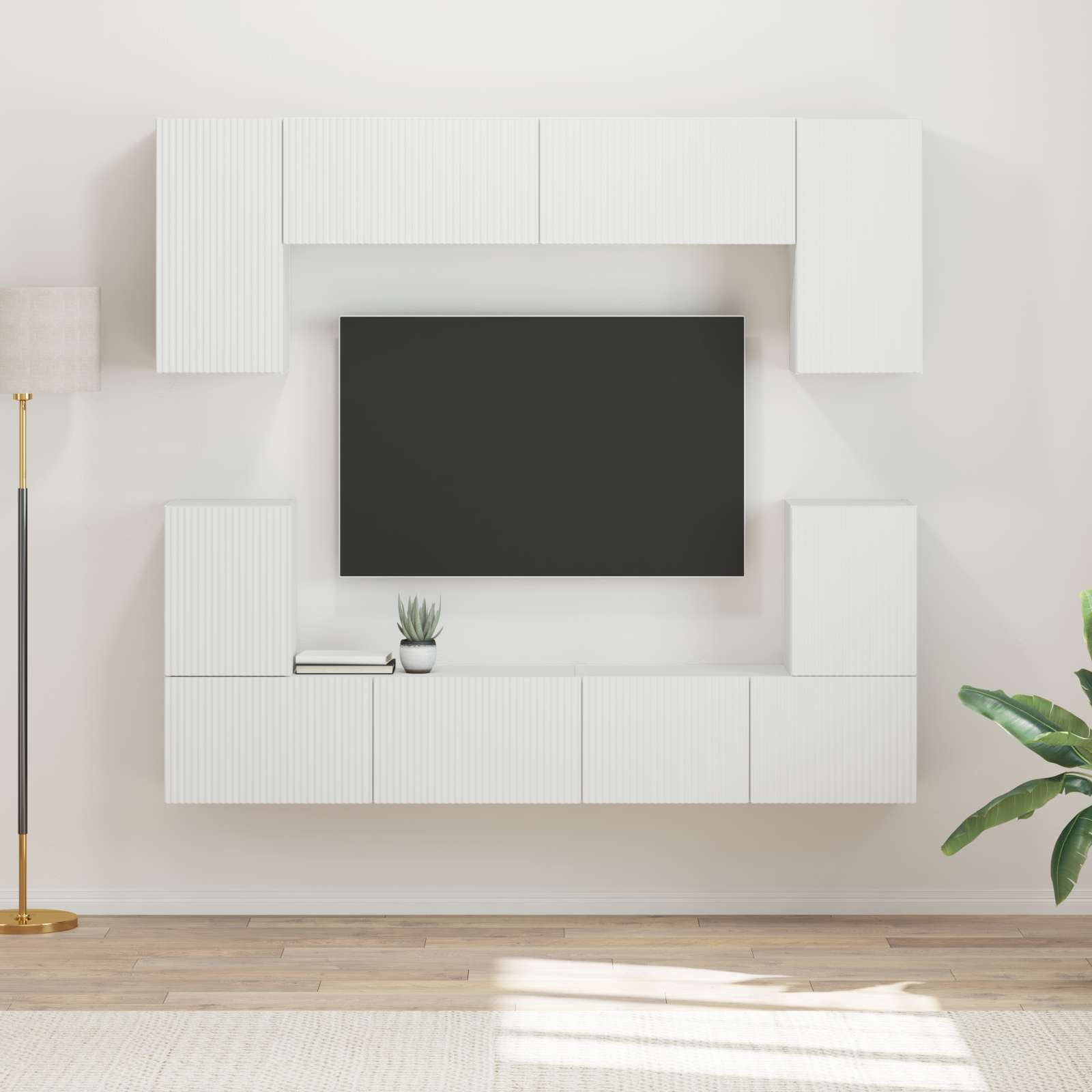vidaXL Tv-meubelset Wandgemonteerd 5 pcs Wit Bewerkt hout