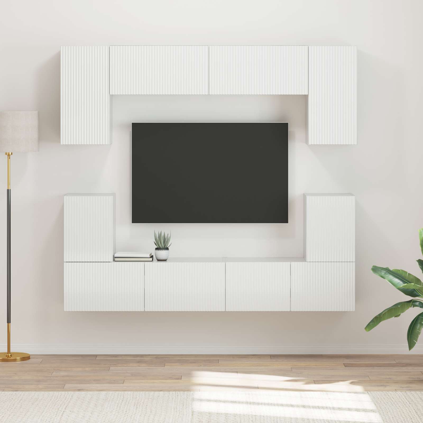 vidaXL Tv-meubelset Wandgemonteerd 5 pcs Wit Bewerkt hout
