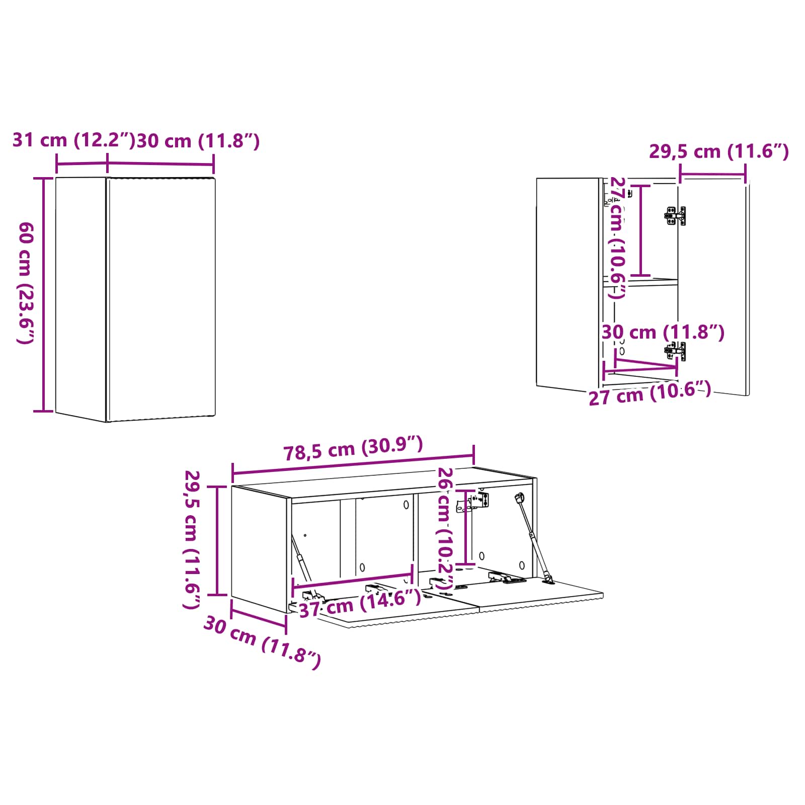 vidaXL Tv-meubelset Wandgemonteerd 6 pcs Wit Bewerkt hout