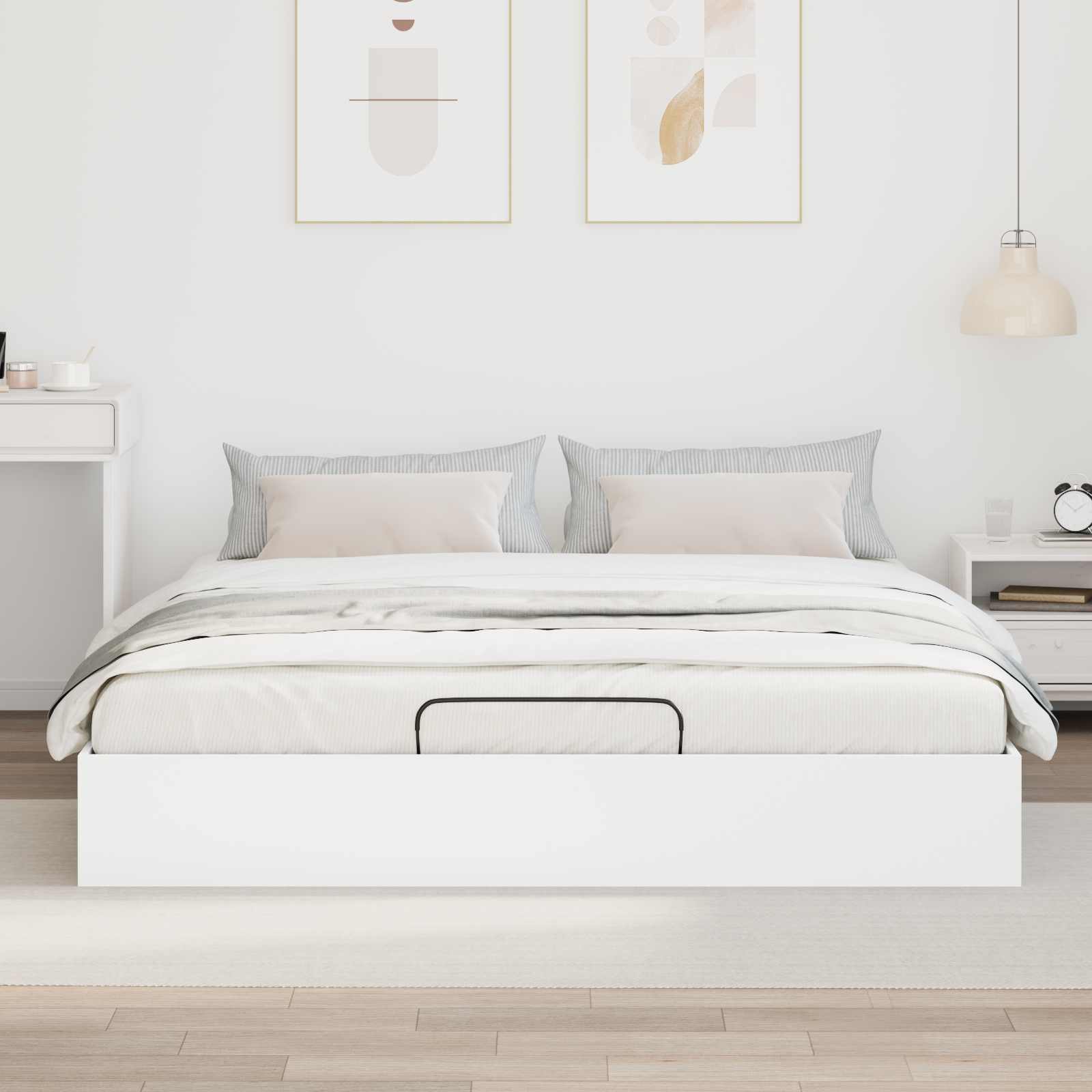 vidaXL Ottoman Bedframe met opslag Wit 193 x 120 x 25 cm Spaanplaat