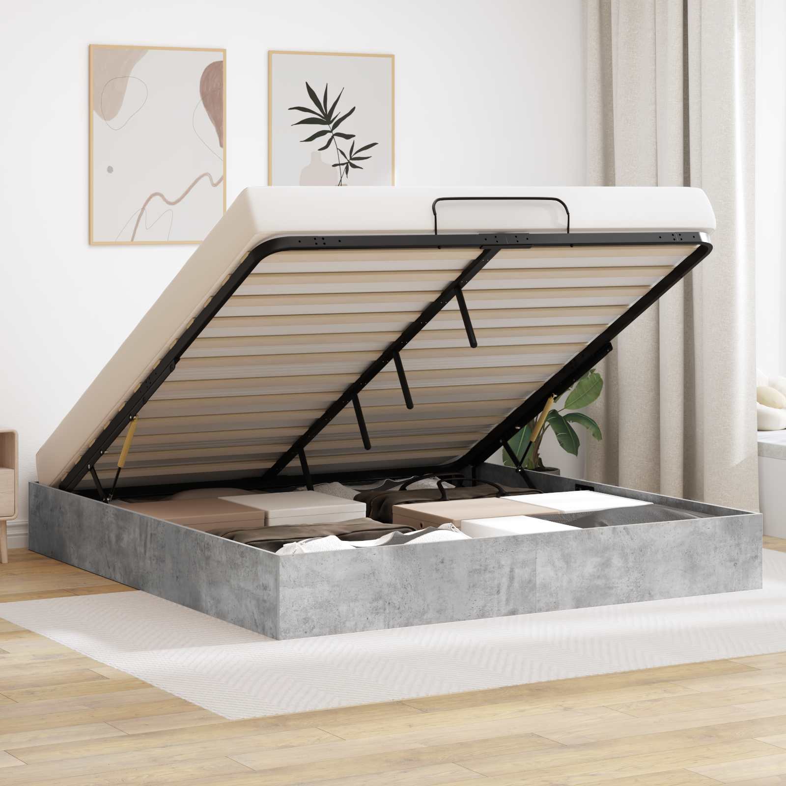 vidaXL Ottoman Bedframe met opslag Wit 193 x 120 x 25 cm Spaanplaat
