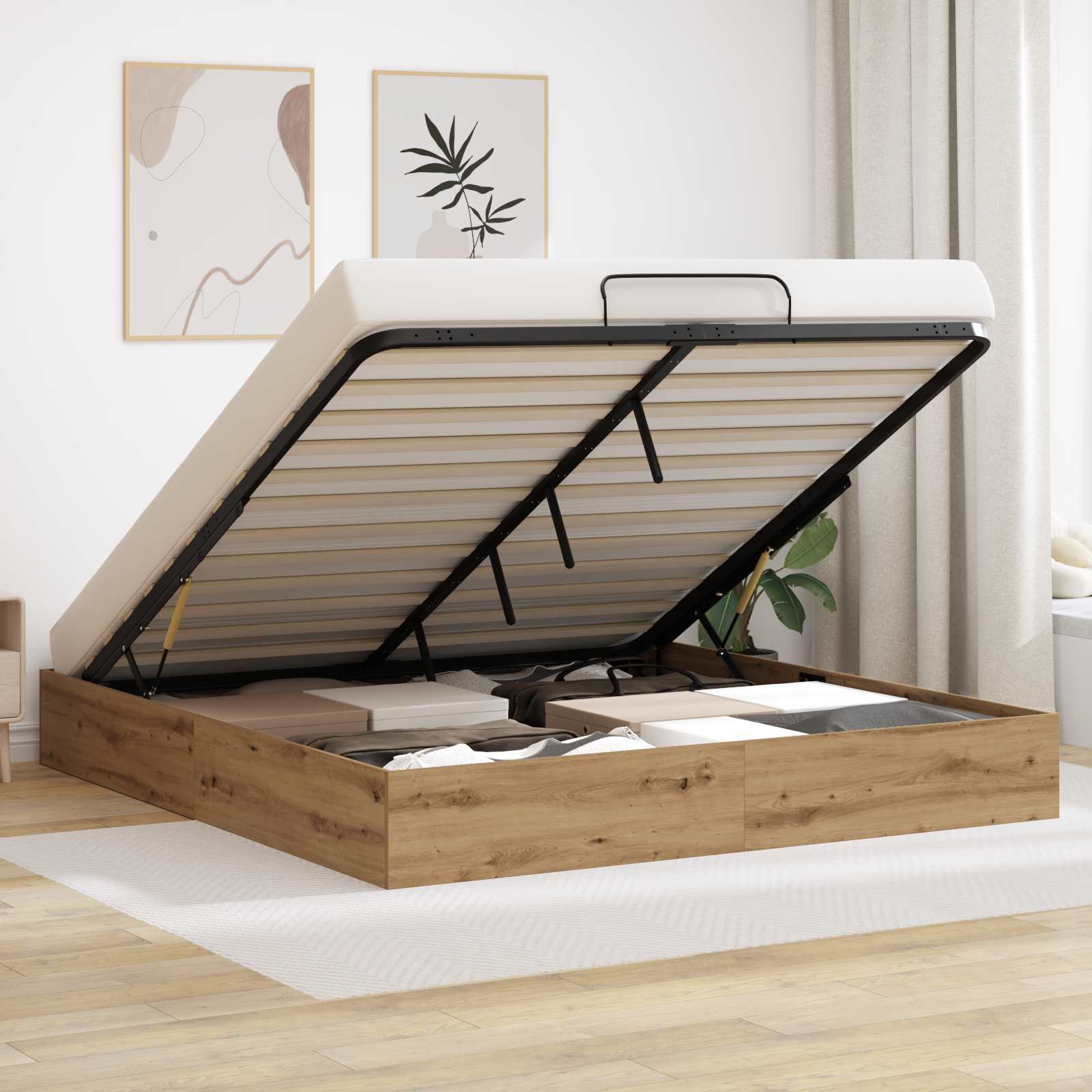 vidaXL Ottoman Bedframe met opslag Wit 193 x 120 x 25 cm Spaanplaat