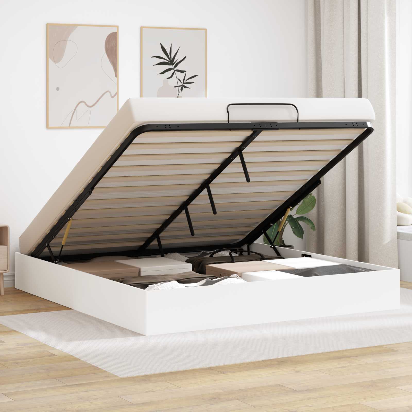vidaXL Ottoman Bedframe met opslag Wit 193 x 120 x 25 cm Spaanplaat