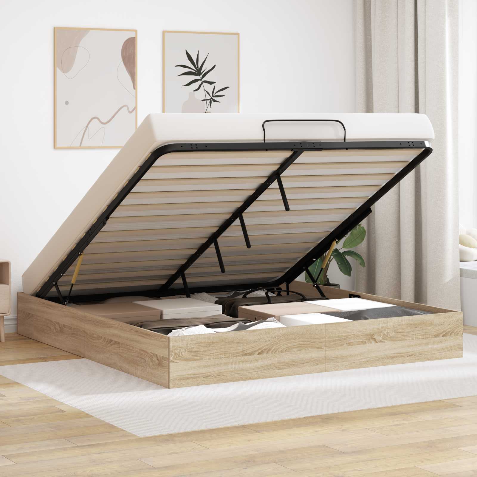 vidaXL Ottoman Bedframe met opslag Wit 193 x 120 x 25 cm Spaanplaat