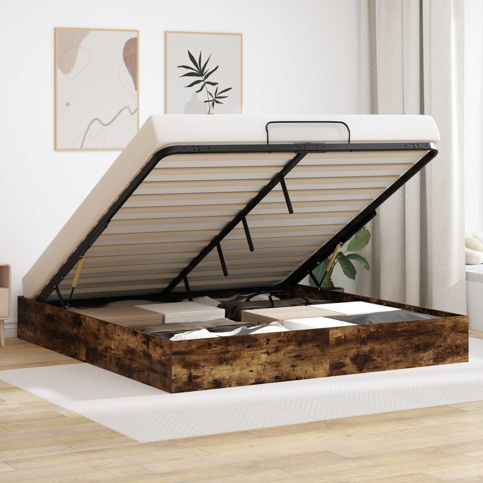 vidaXL Ottoman Bedframe met opslag Wit 193 x 120 x 25 cm Spaanplaat