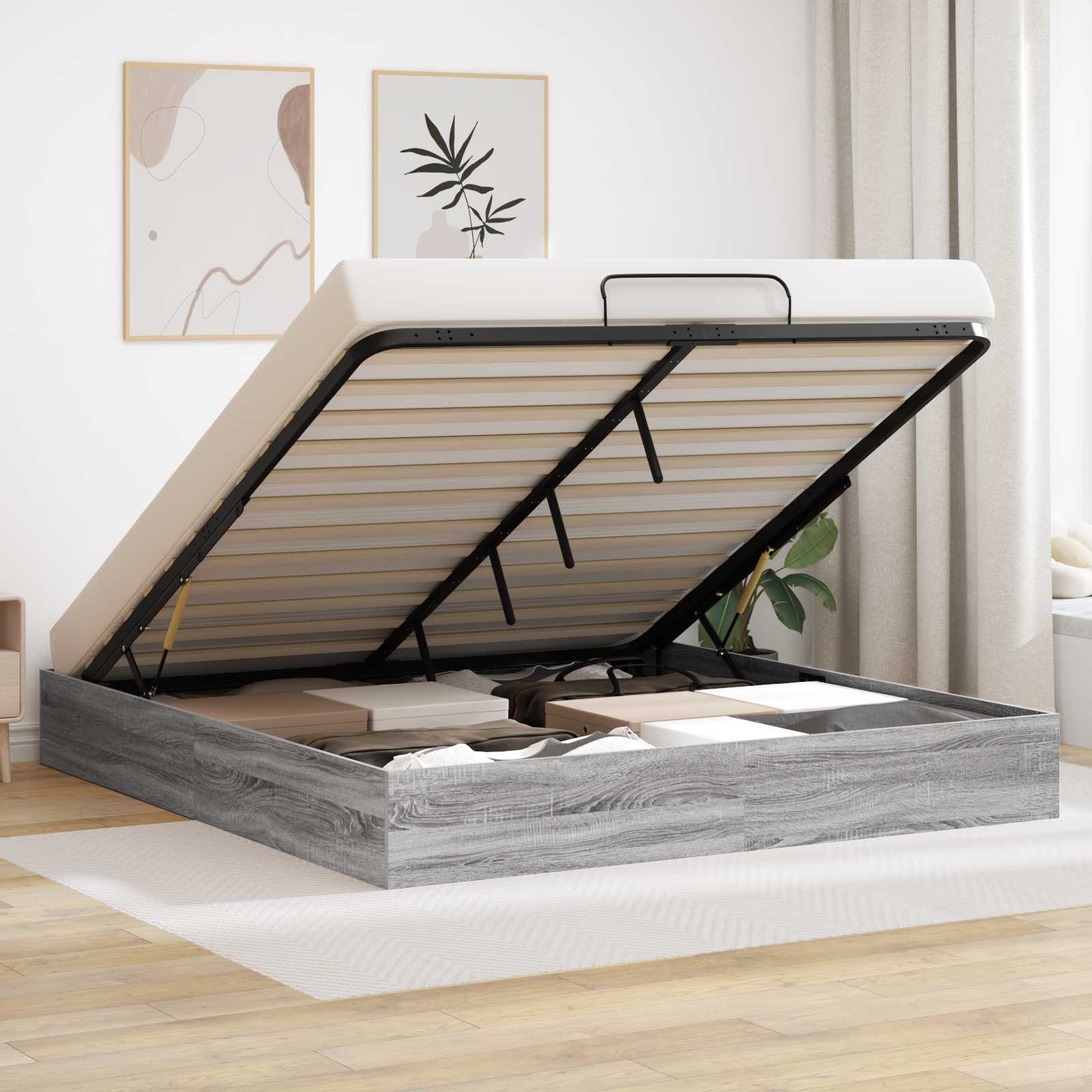 vidaXL Ottoman Bedframe met opslag Wit 193 x 120 x 25 cm Spaanplaat